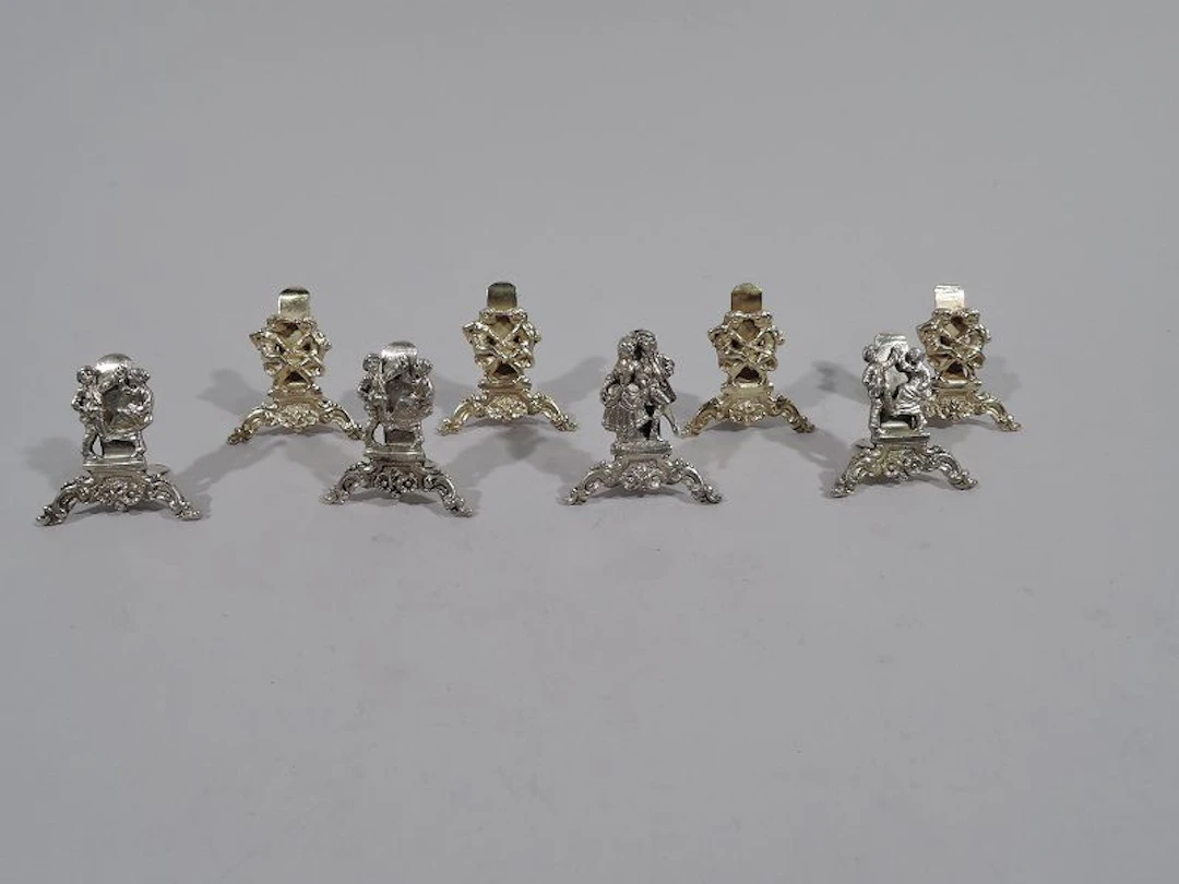 Set of 8 German Court & Country Sterling Silver Place Card Holders