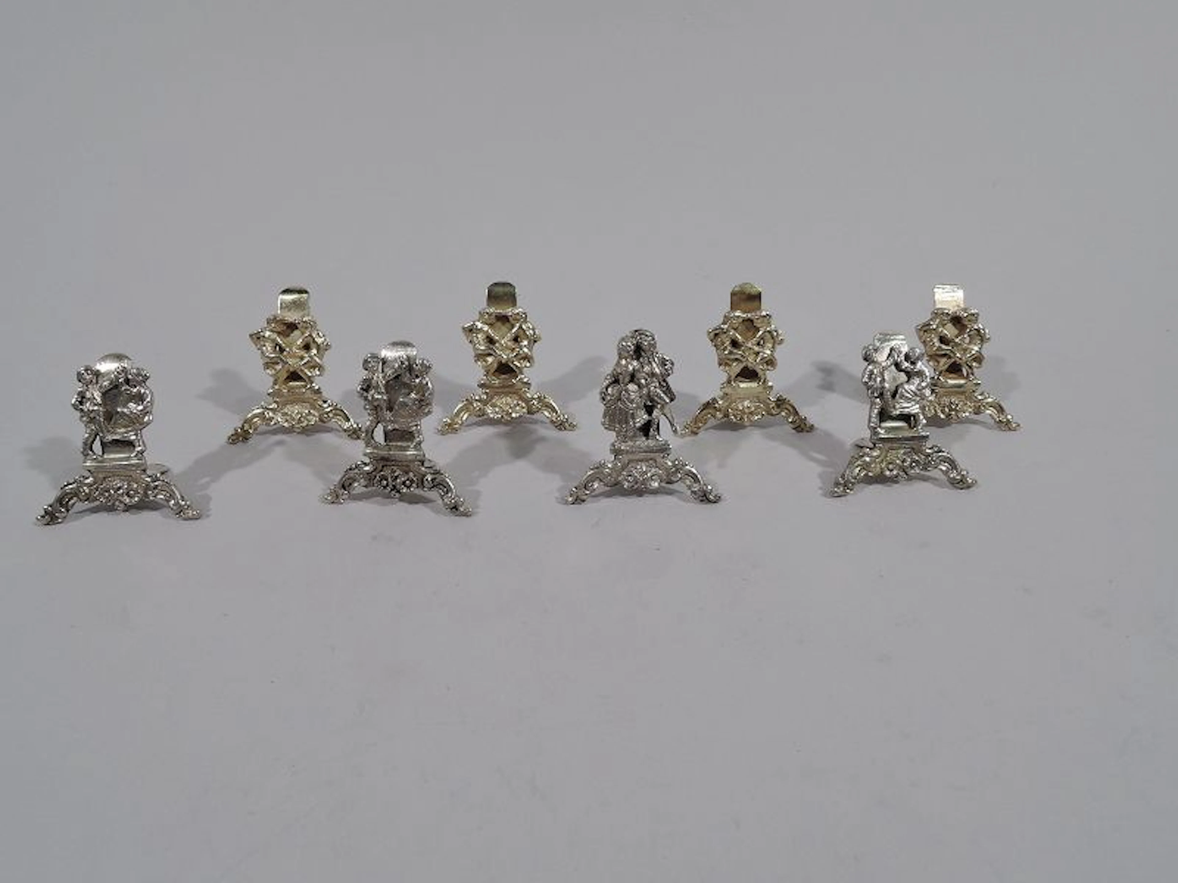 Set of 8 German Court & Country Sterling Silver Place Card Holders