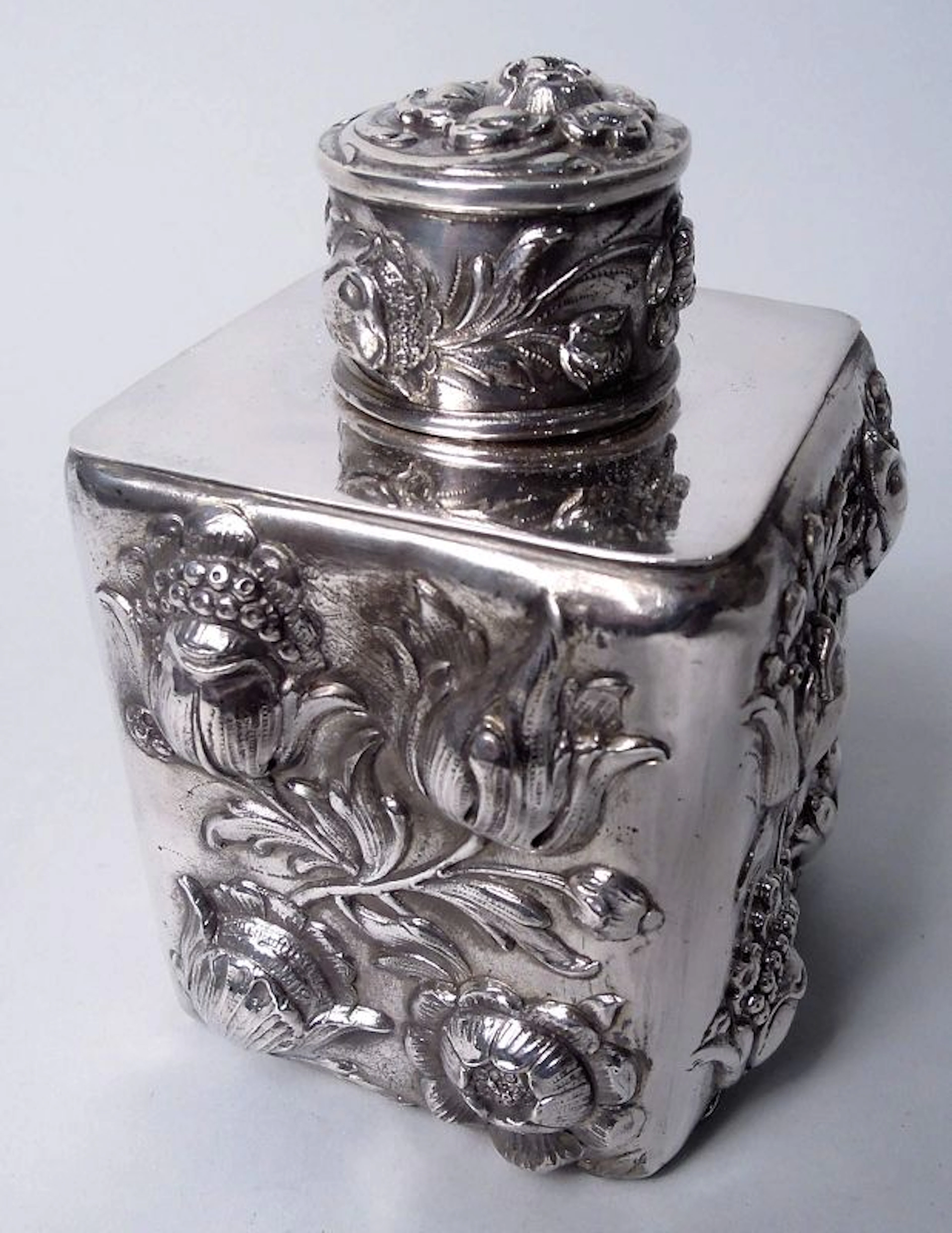 Antique German Hanau Baroque Silver Tea Caddy