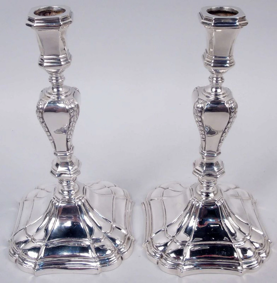 Pair of Asprey English Thatcher-Era Georgian Candlesticks 1988