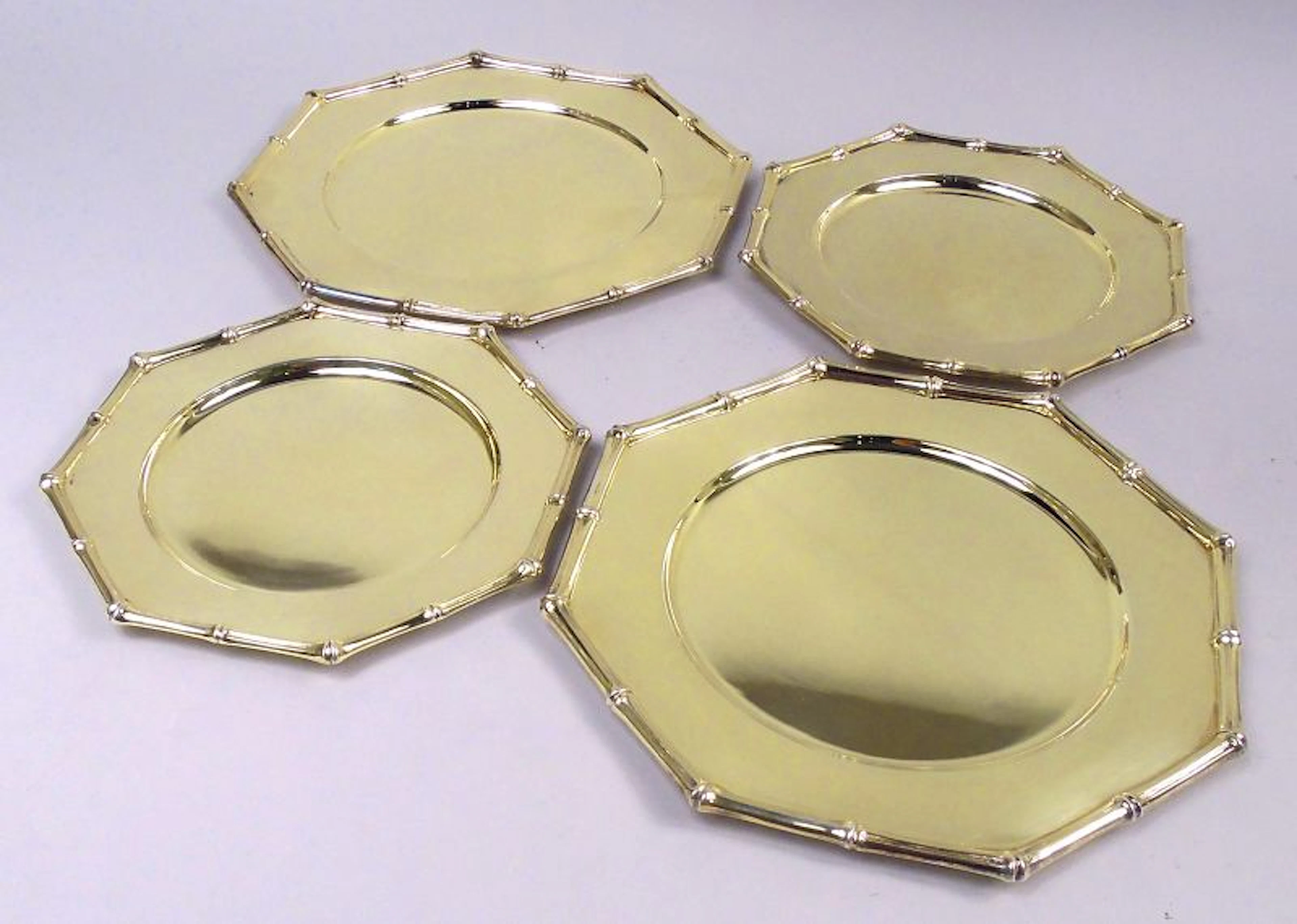 Tiffany American Gilt Sterling Silver Plates in Bamboo Pattern