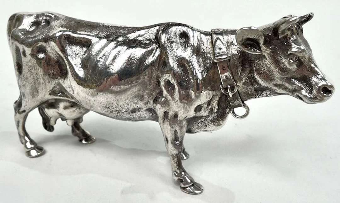 Antique European Cast Silver Cow Figurine