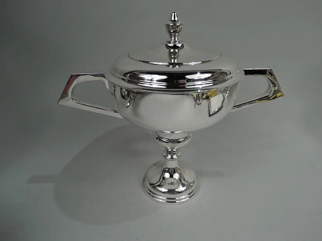 English Modern Classical Sterling Silver Covered Trophy Cup 1963
