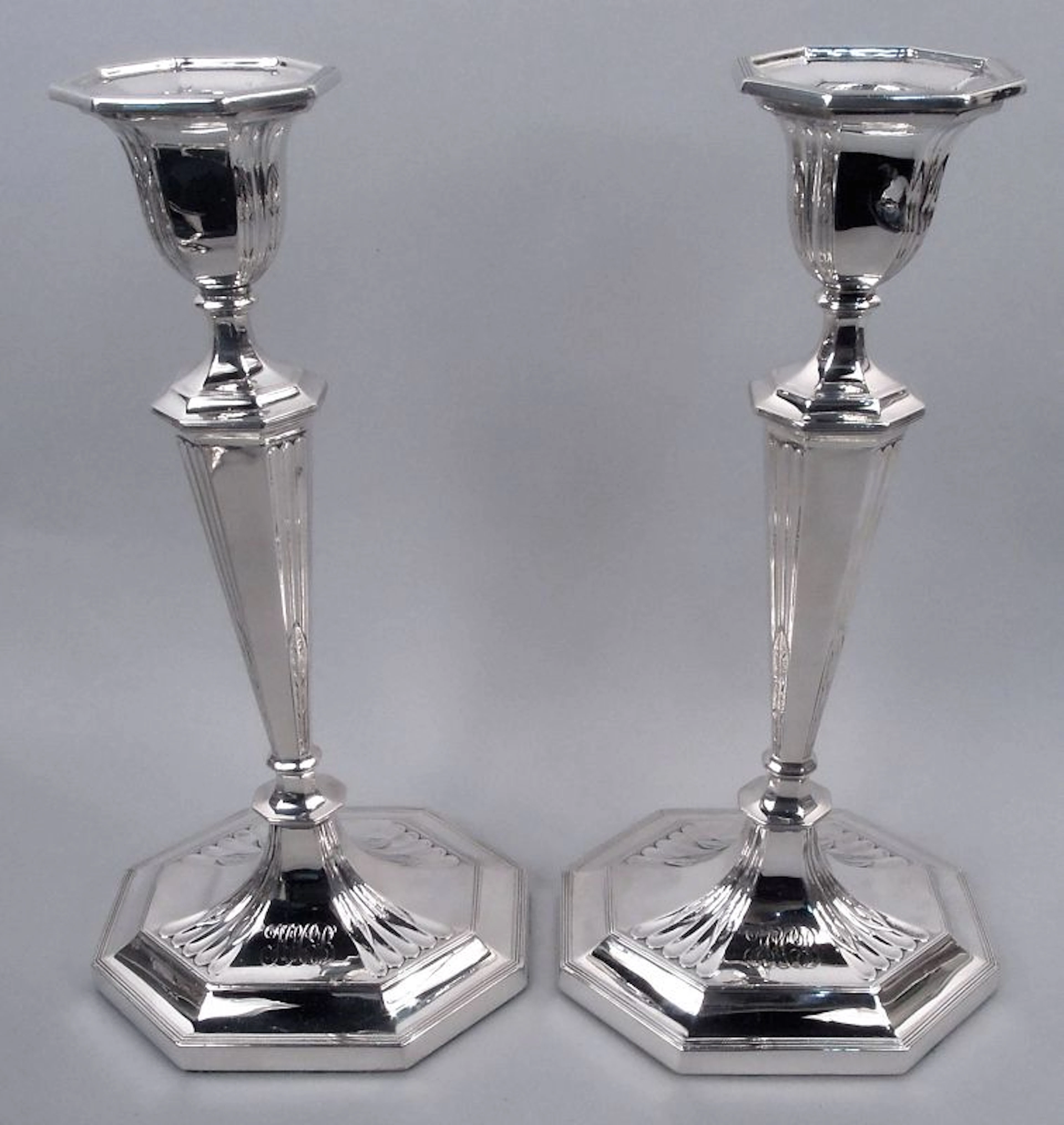 Pair of English Modern Neoclassical Sterling Silver Candlesticks 1925