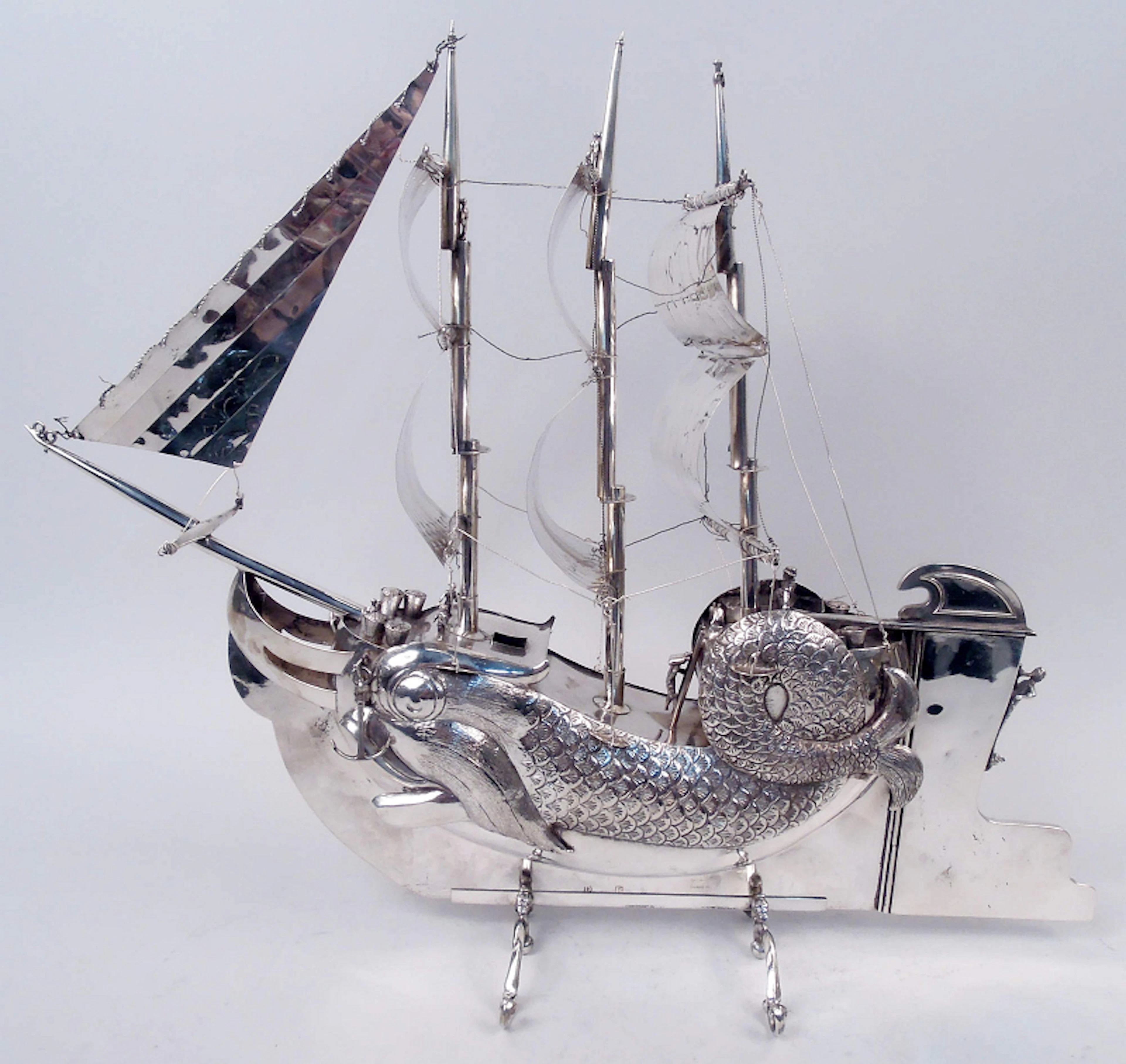 Antique Dutch Silver 3-Mast Dolphin Nef Centerpiece