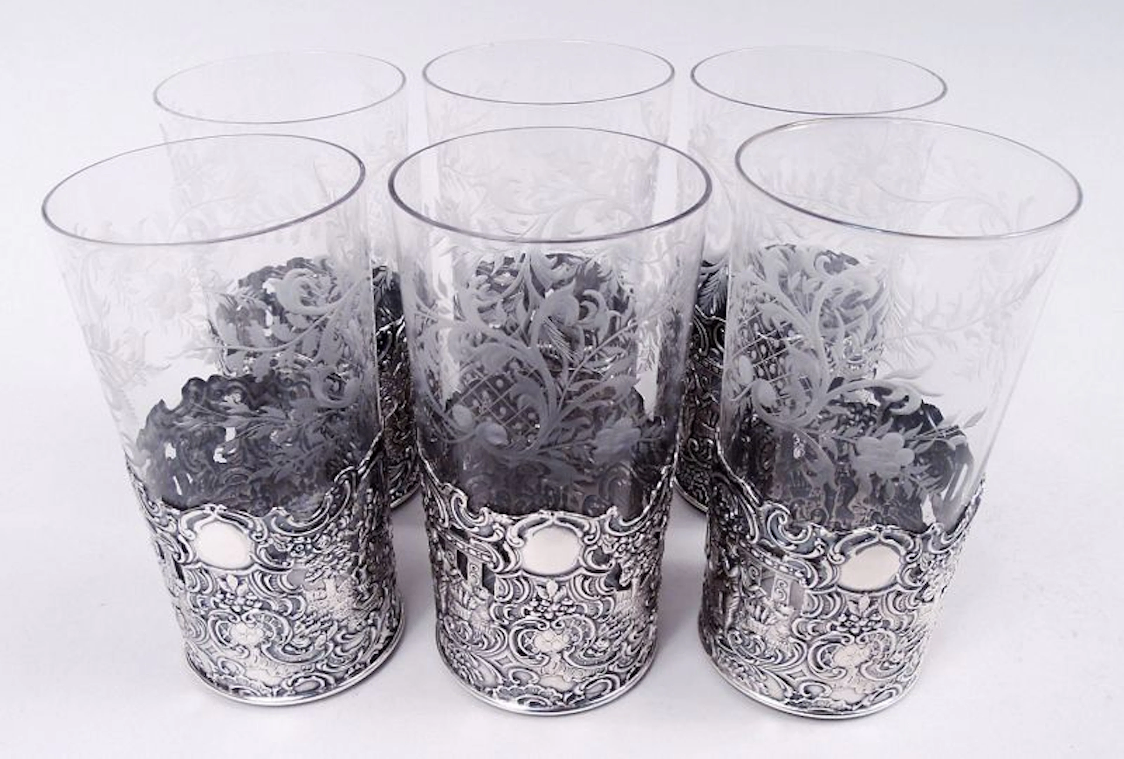 Set of 6 American Hanau-Style Sterling Silver Highball Holders