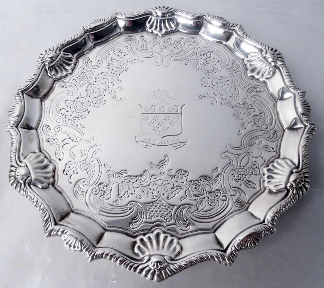 English Georgian Sterling Silver 8-Inch Scallop Shell Salver 1764