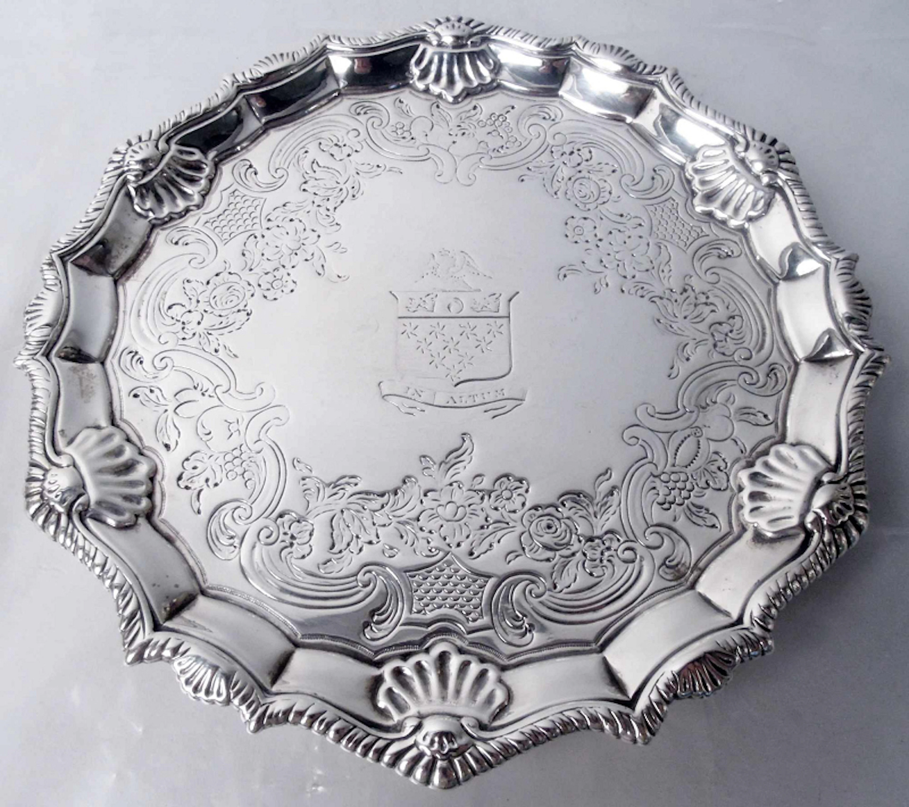 English Georgian Sterling Silver 8-Inch Scallop Shell Salver 1764