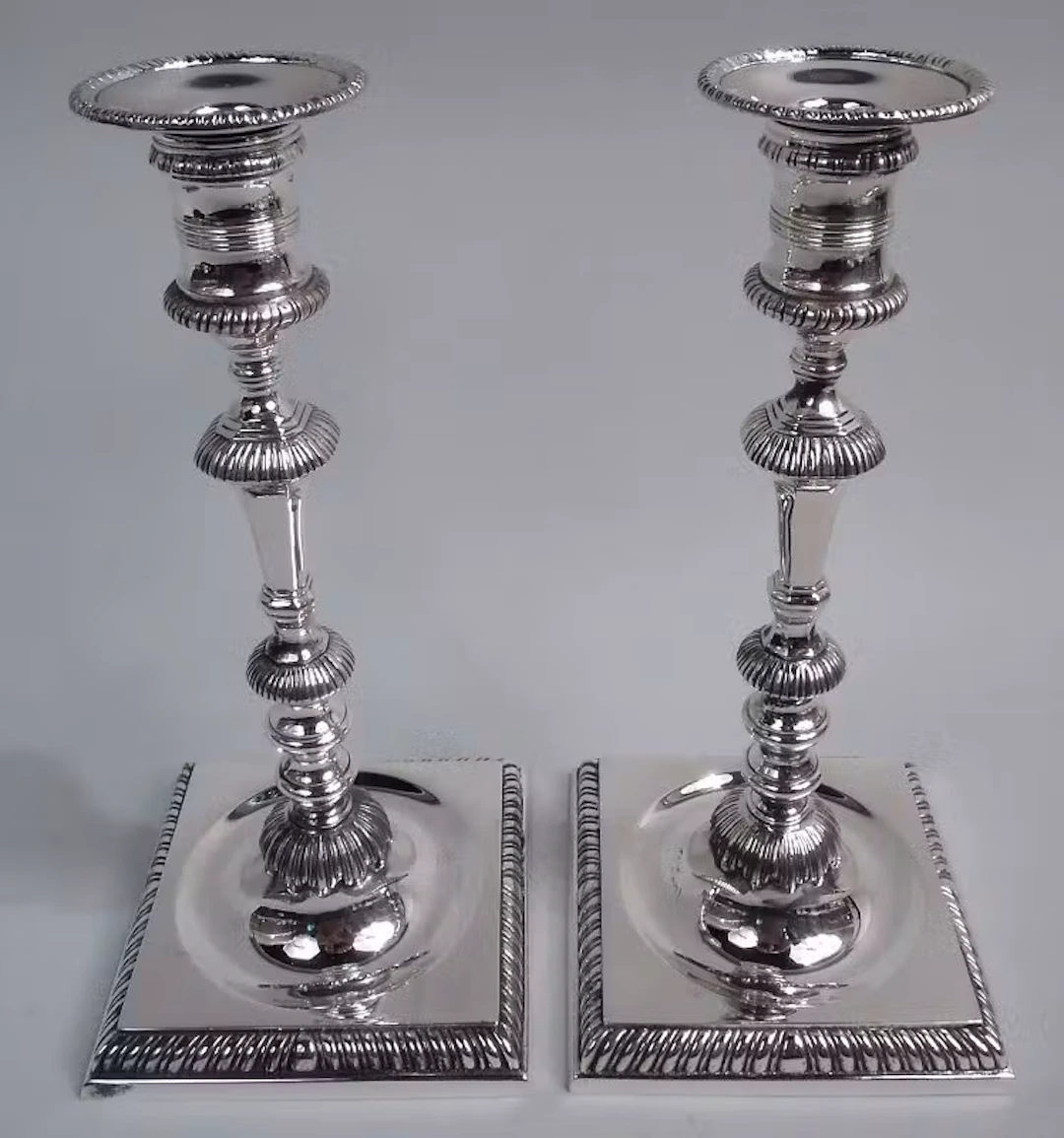 Pair of Georgian-Style Sterling Silver Candlesticks by Currier & Roby