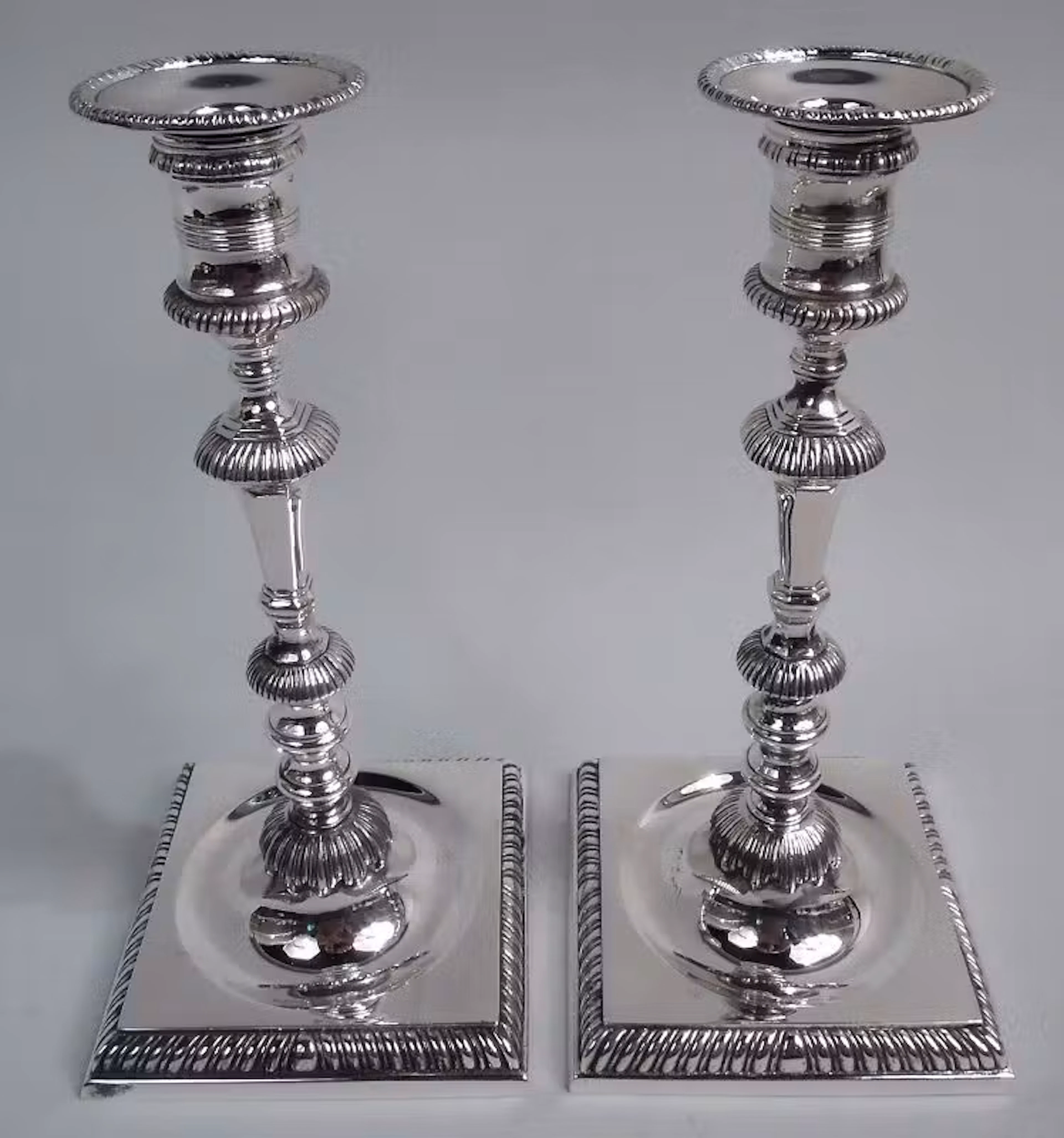 Pair of Georgian-Style Sterling Silver Candlesticks by Currier & Roby