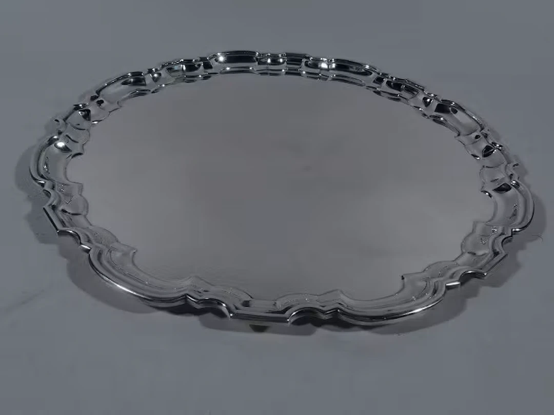 Traditional English Sterling Silver Georgian Piecrust Tray 1950