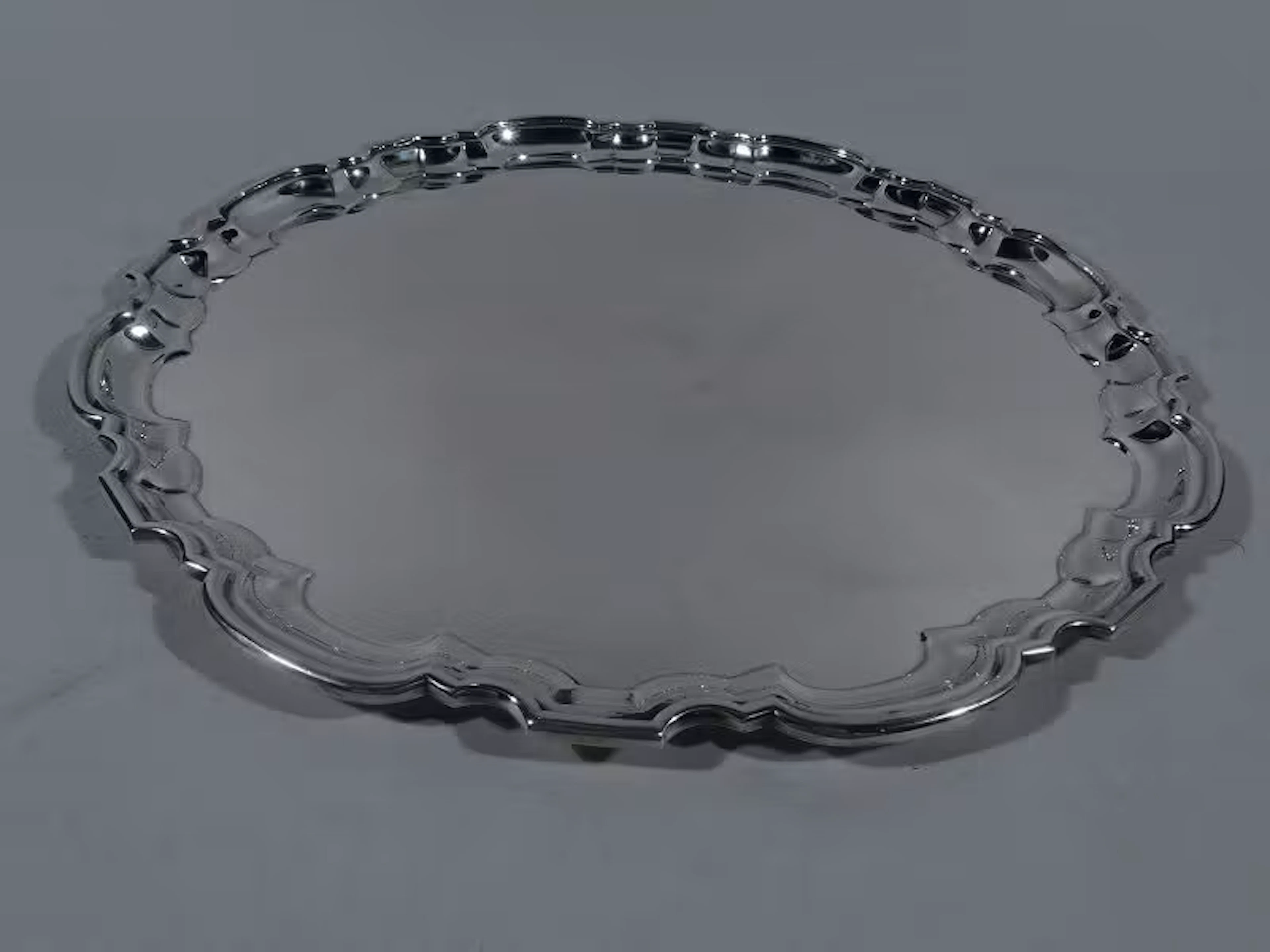 Traditional English Sterling Silver Georgian Piecrust Tray 1950