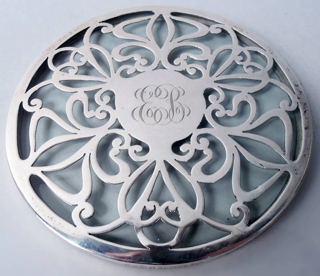 Antique American Art Nouveau Silver Overlay 5-Inch Trivet