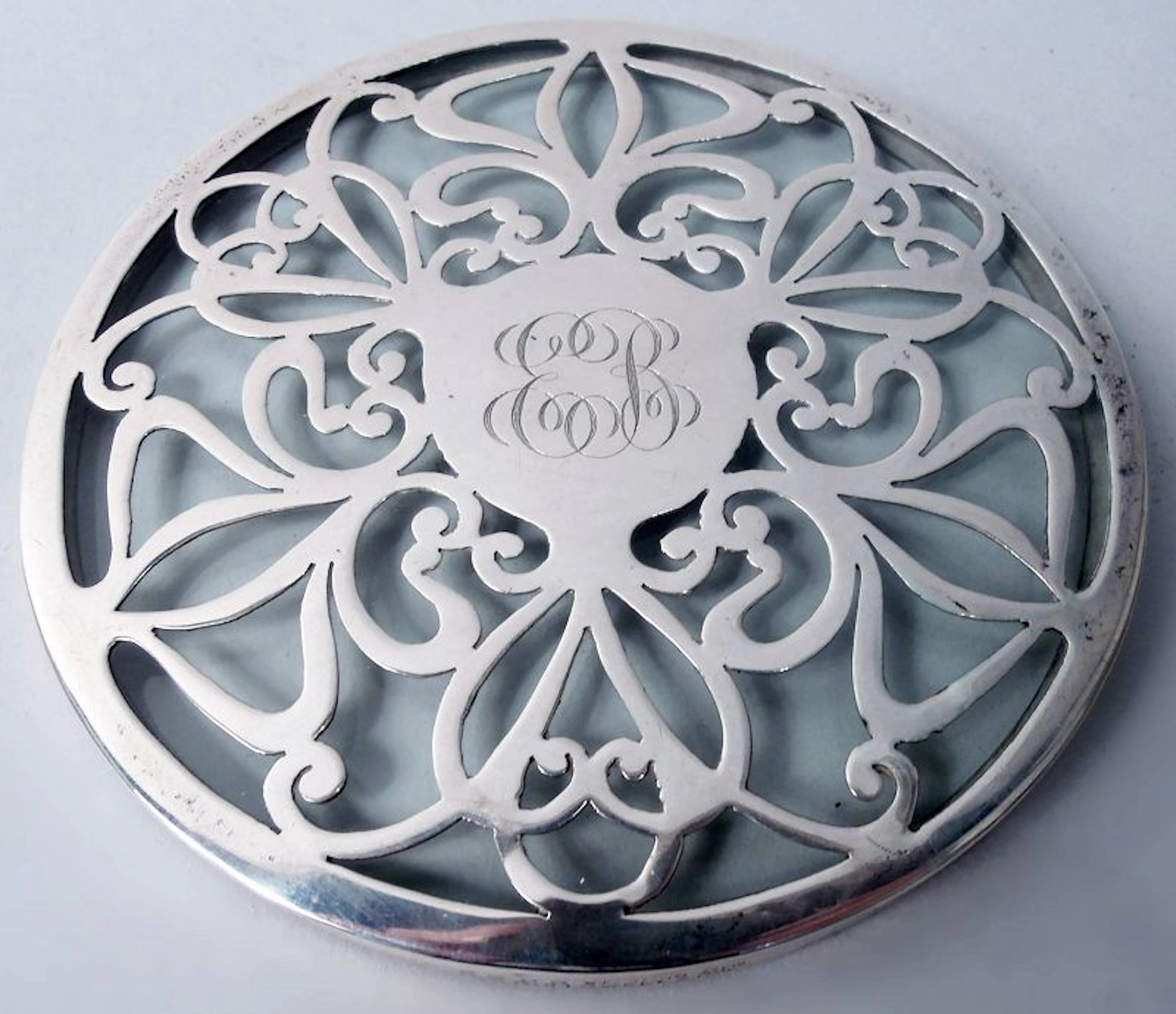 Antique American Art Nouveau Silver Overlay 5-Inch Trivet