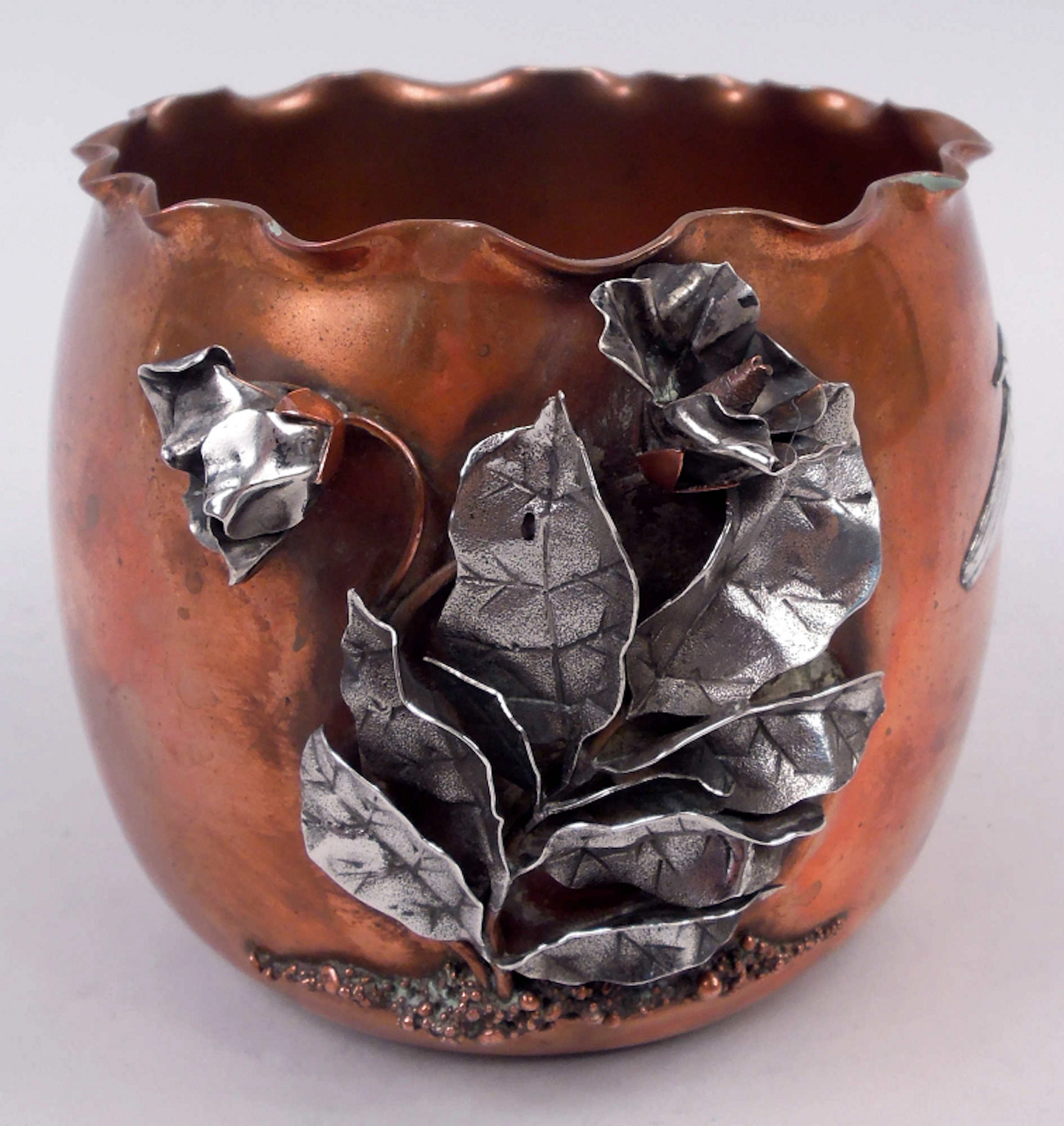 Gorham Japonesque Mixed Metal Copper Brush Pot 1882