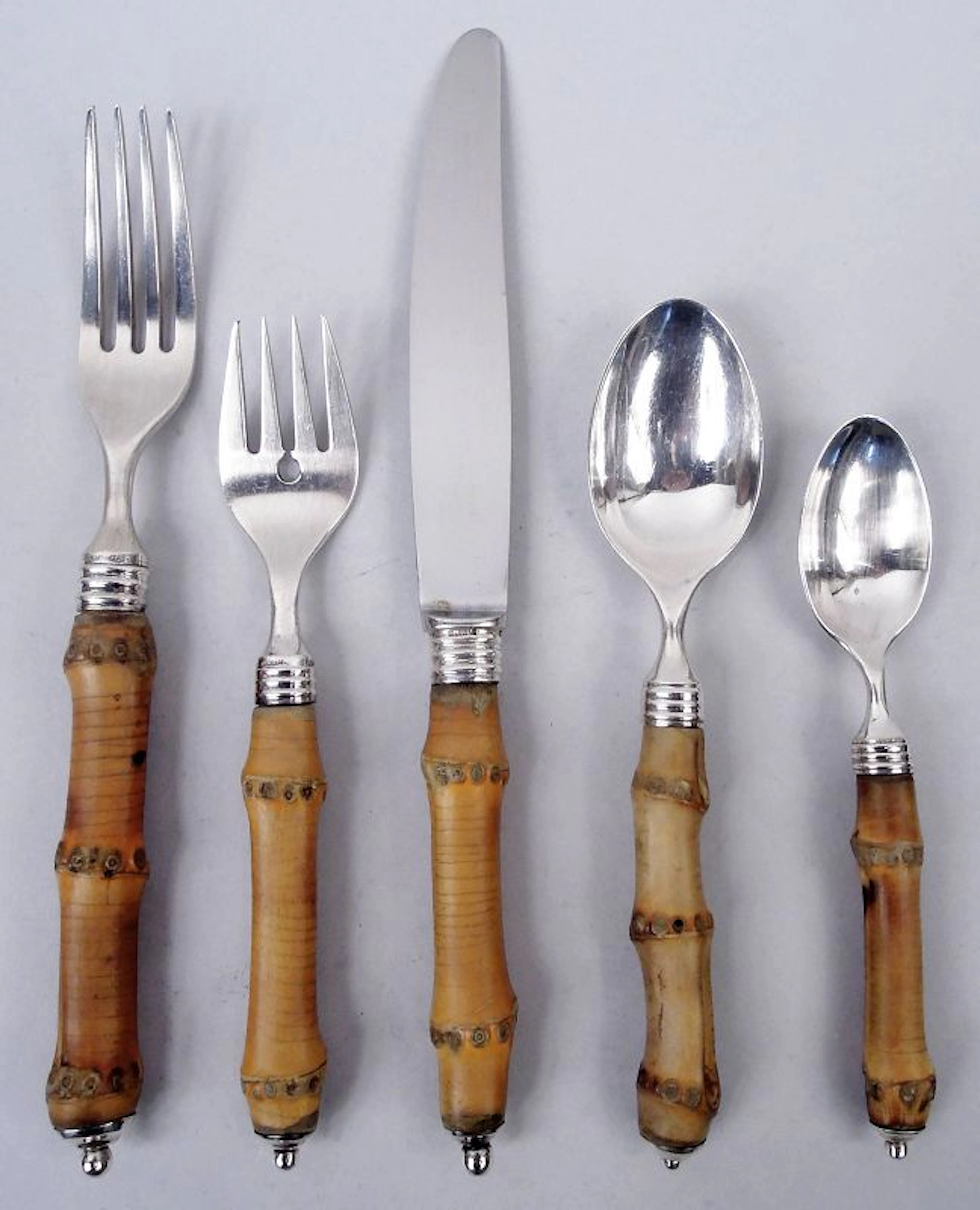 Buccellati Tahiti Sterling Silver & Bamboo Luau Dinner Set