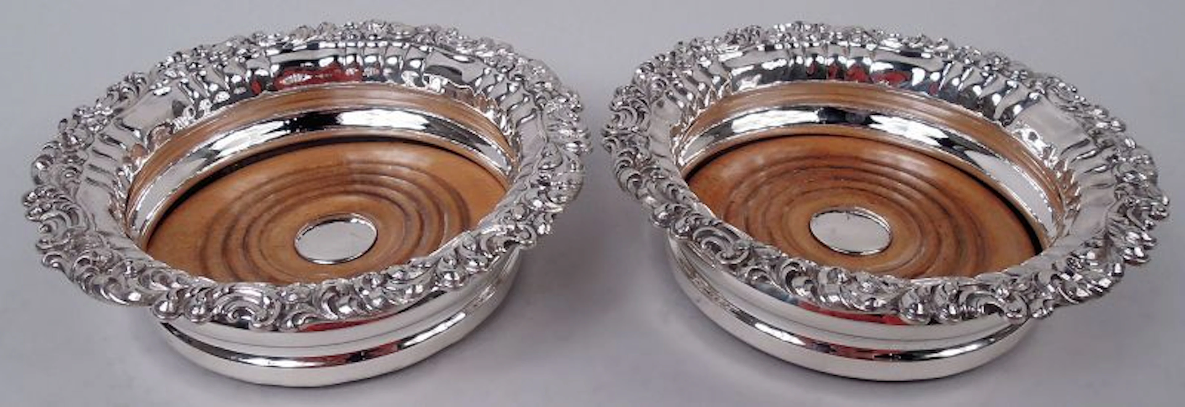 Pair of English Georgian Regency Sterling Silver Wine Coasters 1828
