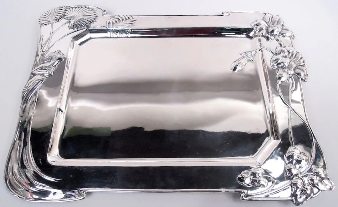 Large Antique Austrian Art Nouveau Silver Tray