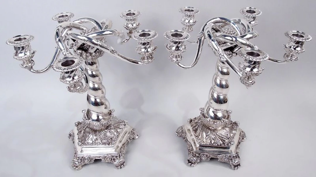 Pair of Sumptuous Tiffany Victorian Classical 5-Light Candelabra