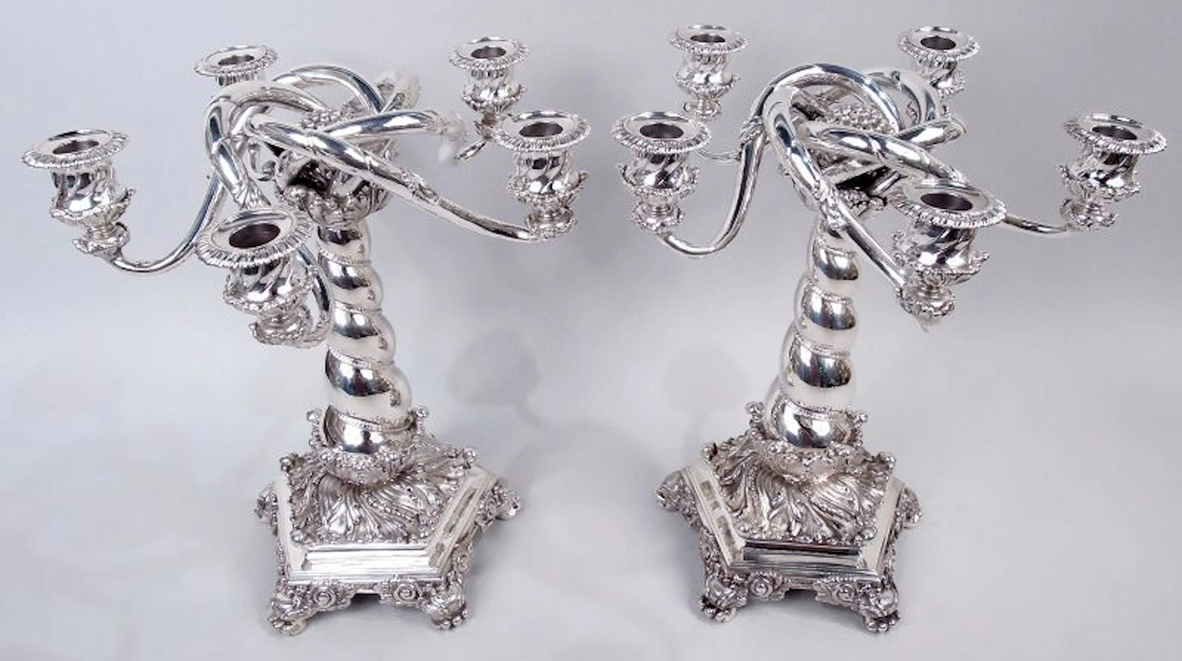 Pair of Sumptuous Tiffany Victorian Classical 5-Light Candelabra