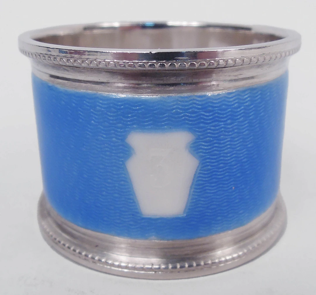 English Enamel Napkin Ring in Wedgwood Jasperware Style 1937