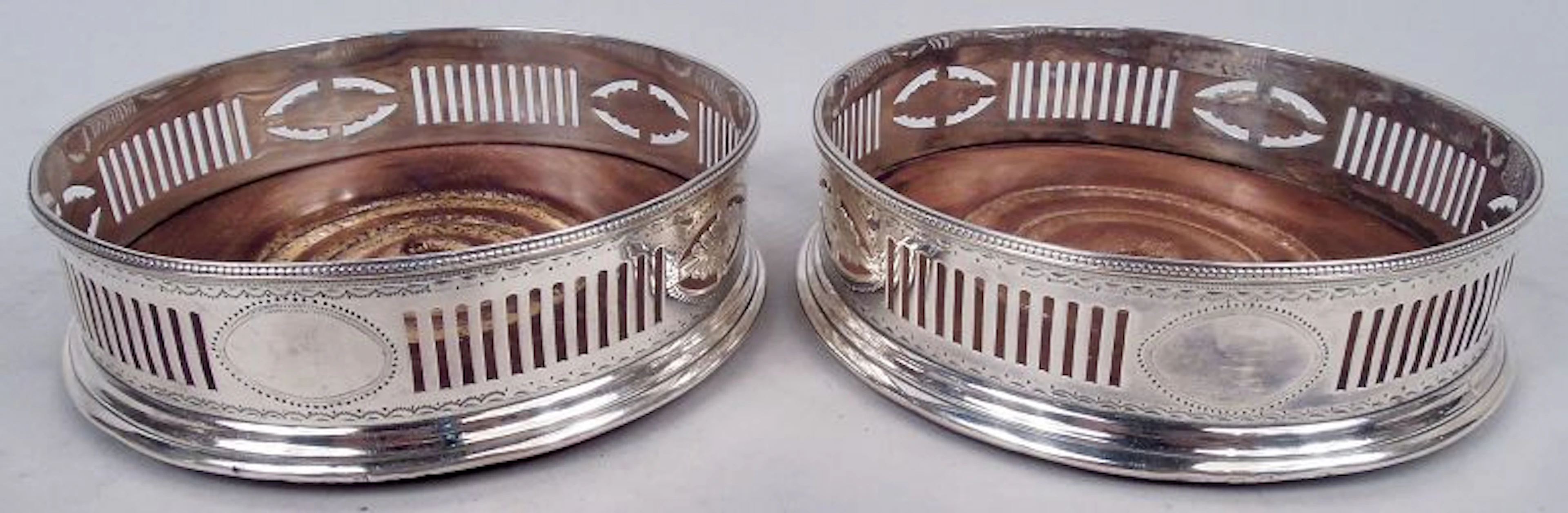 Pair of Hester Bateman Georgian Neoclassical Wine Bottle Coasters 1787