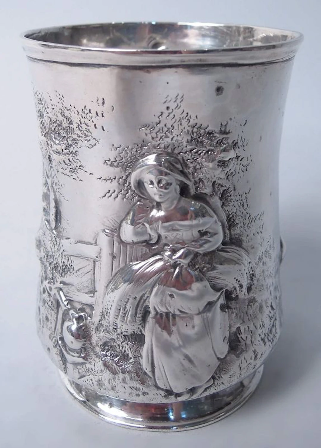 English Victorian Pastoral Farm Girl Sterling Silver Wine Cup 1859
