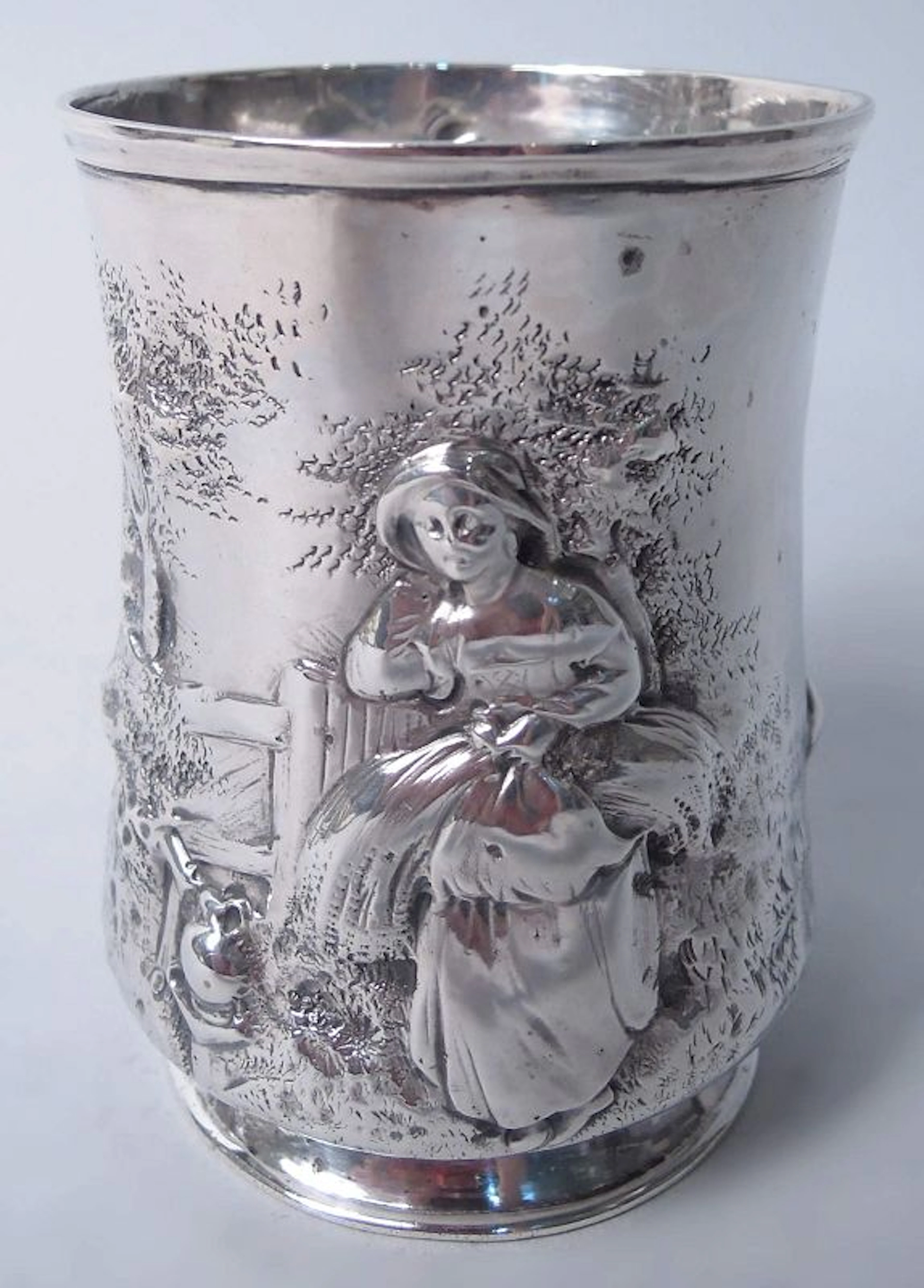 English Victorian Pastoral Farm Girl Sterling Silver Wine Cup 1859