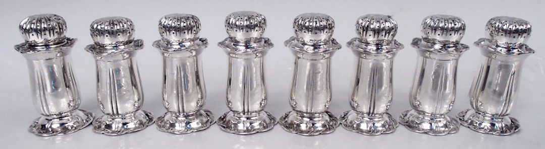 Set of 8 Tiffany Chrysanthemum Sterling Silver Pepper Shakers