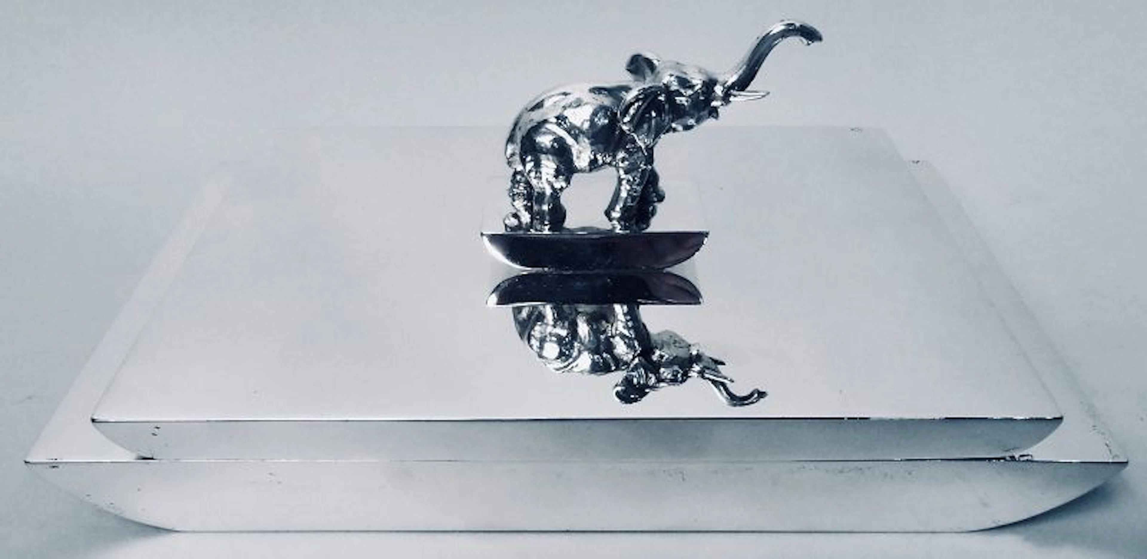 American Art Deco Sterling Silver Box with Elephant Finial
