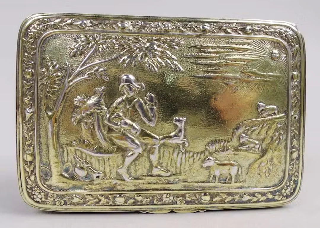 English Georgian Regency Sheep & Shepherd Snuffbox 1812
