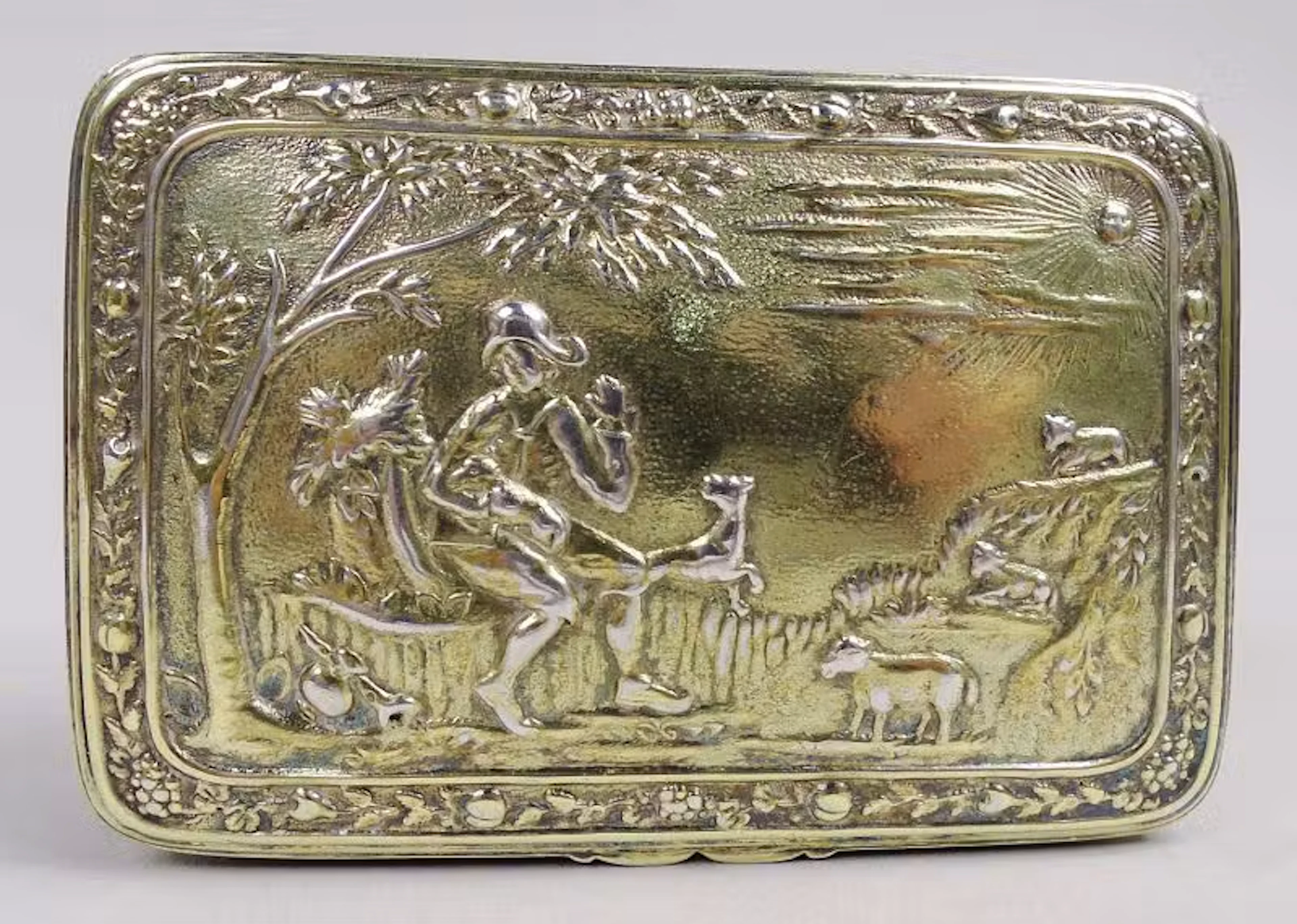 English Georgian Regency Sheep & Shepherd Snuffbox 1812