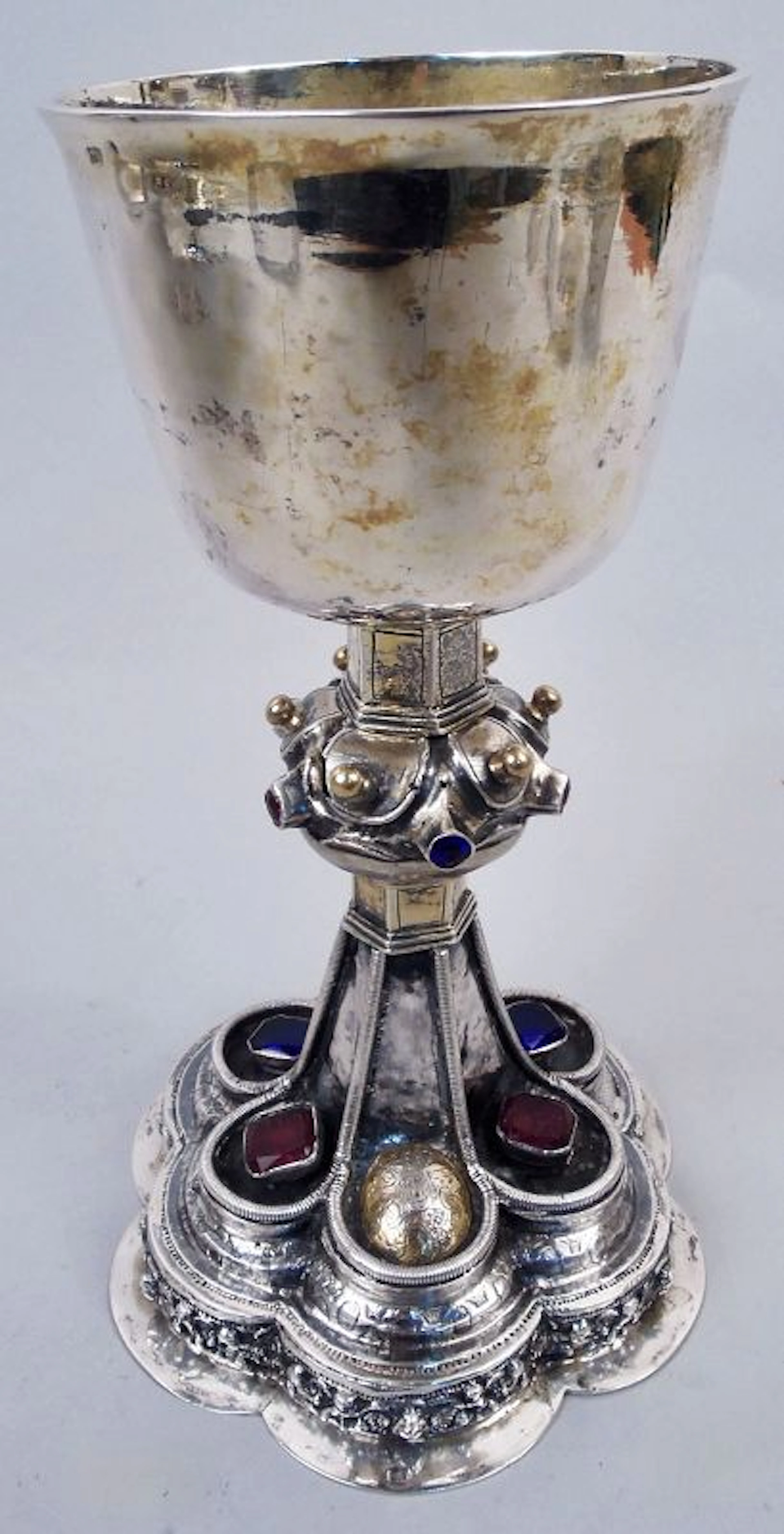 Antique European Gothic Jeweled Silver Chalice