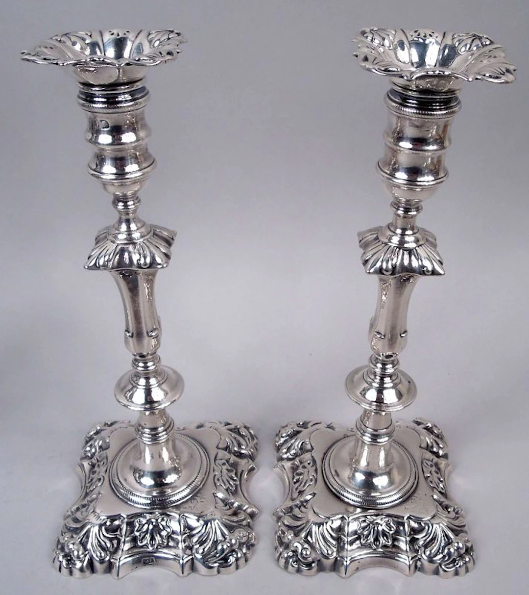 Pair of Antique Irish Georgian Sterling Silver Candlesticks