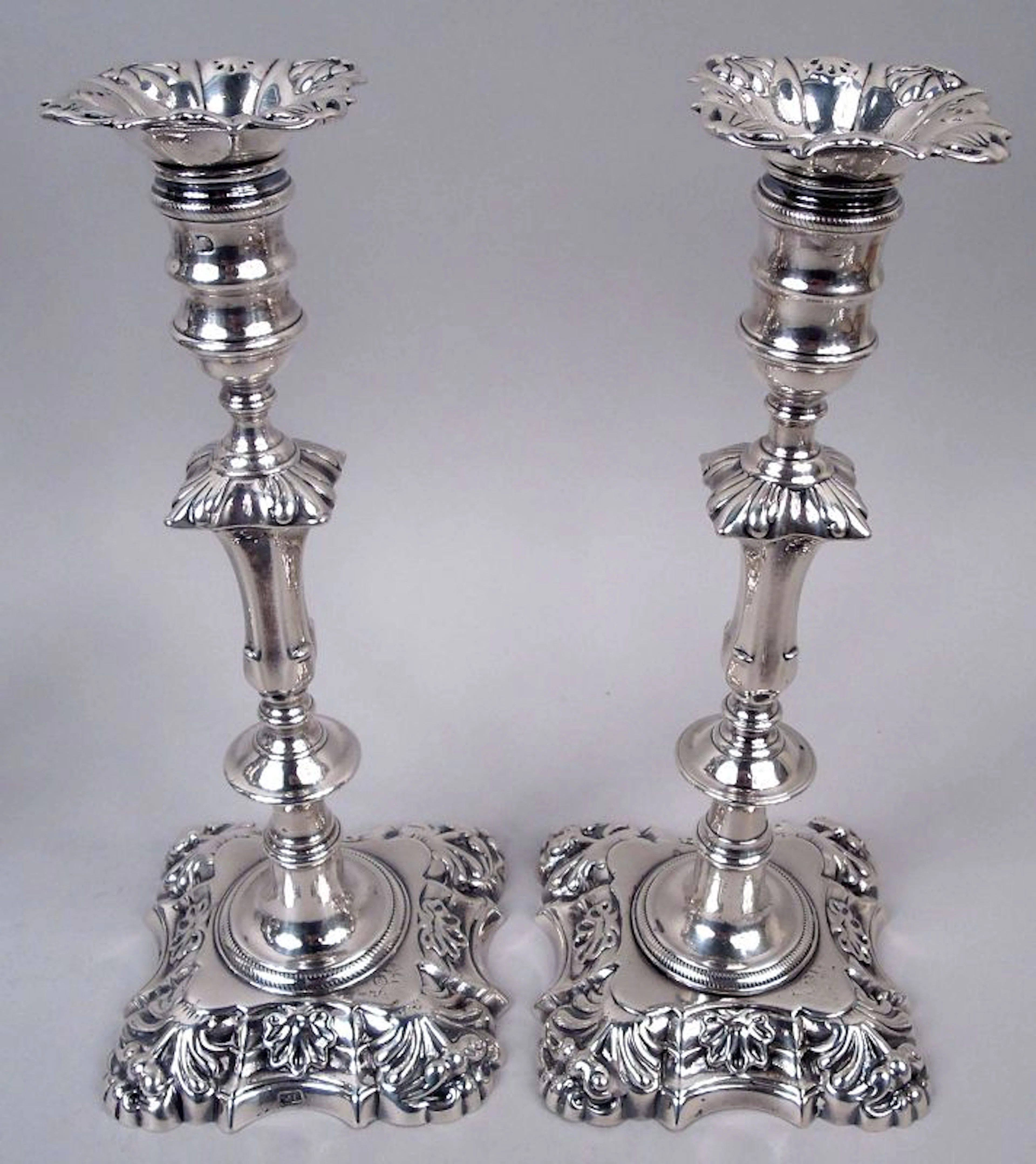 Pair of Antique Irish Georgian Sterling Silver Candlesticks