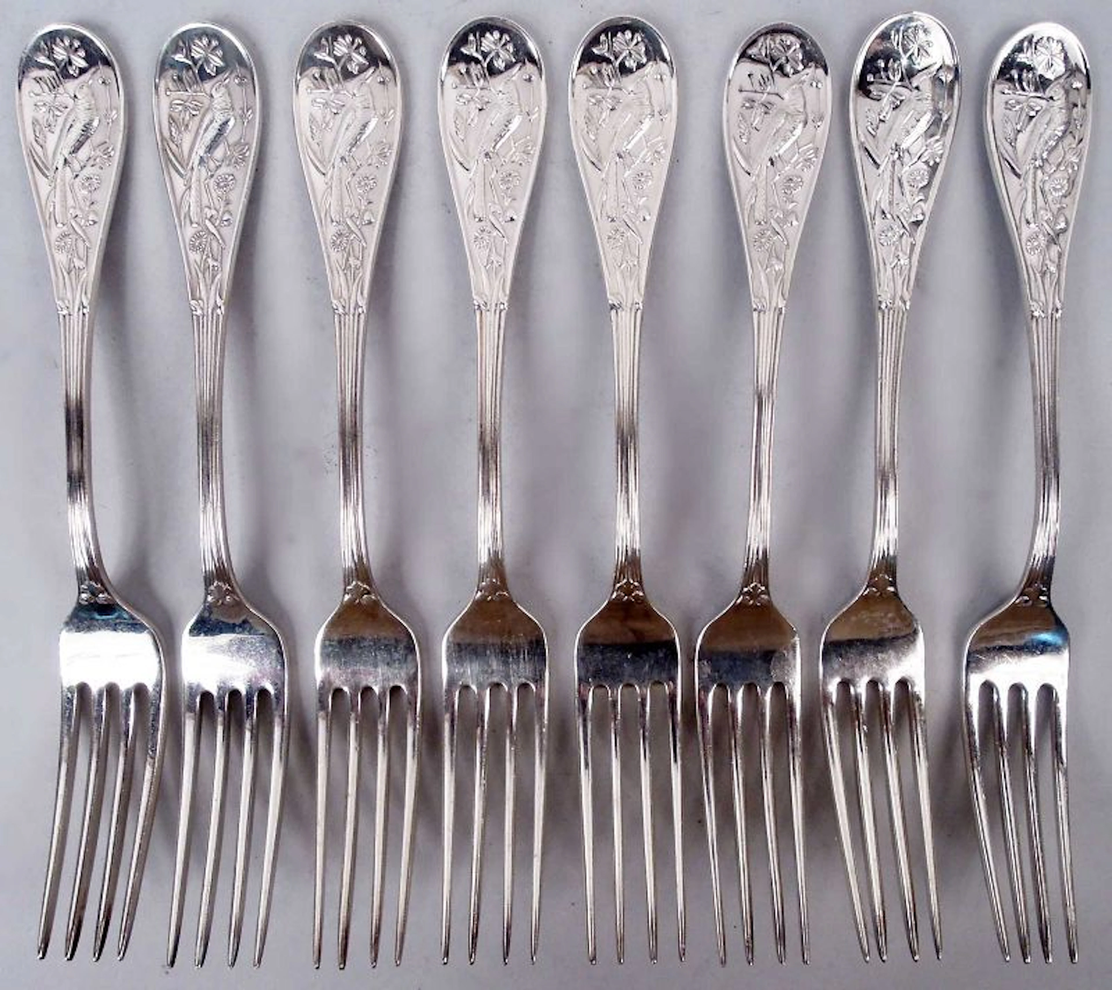 8 Tiffany Audubon Sterling Silver Luncheon Forks