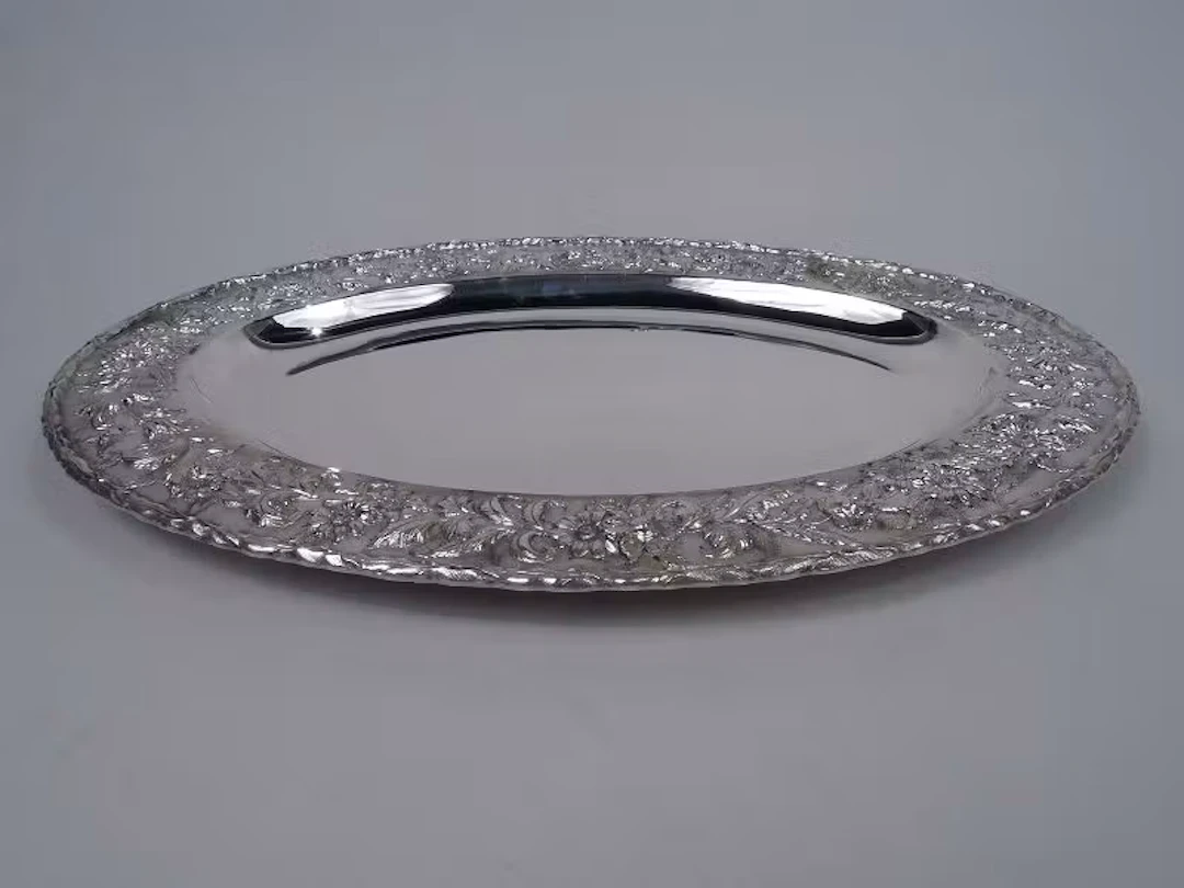Kirk Baltimore Sterling Silver Oval Tray with Repousse Garland
