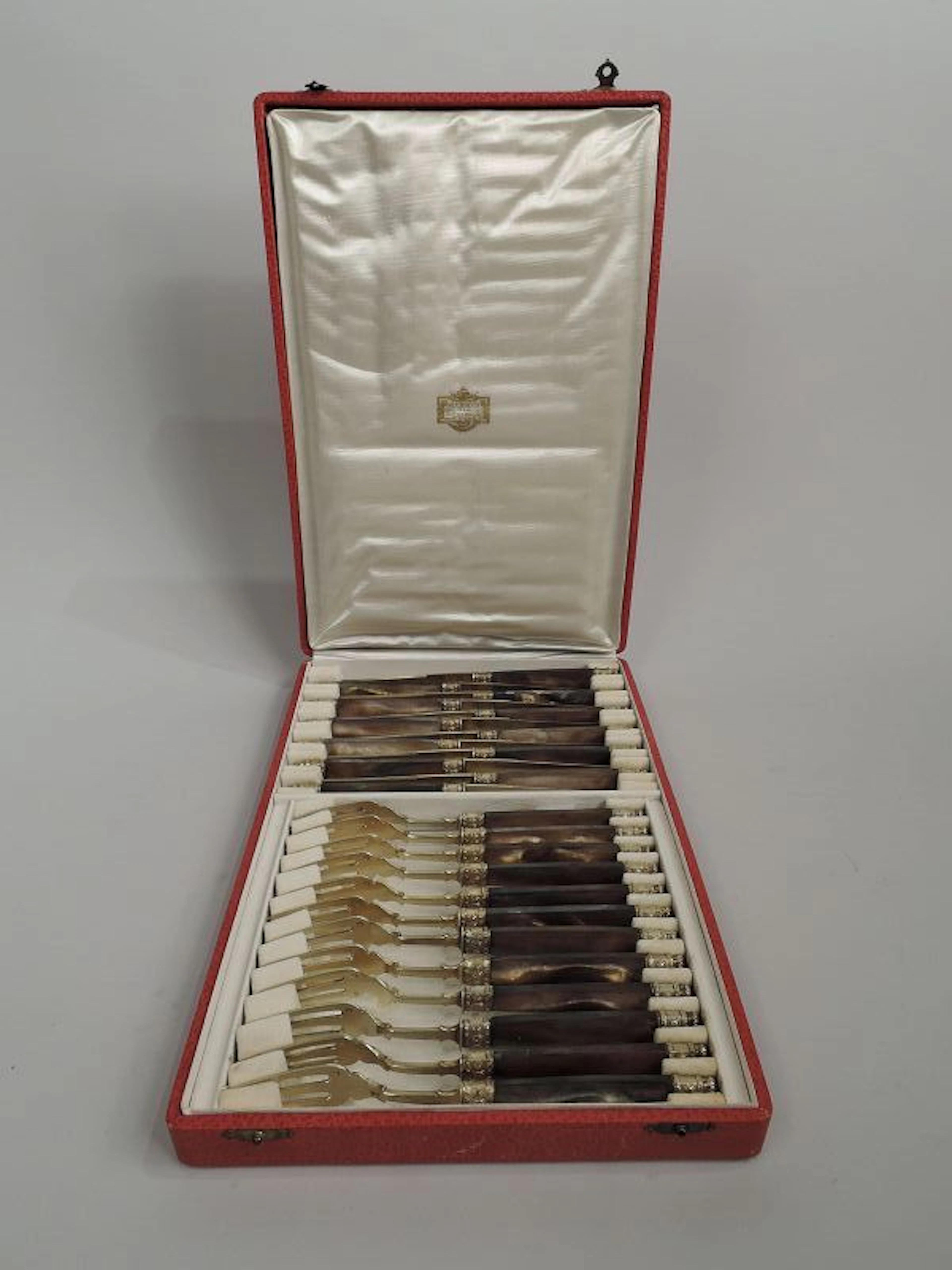 French Belle Epoque Silver Gilt & Mother of Pearl Fruit Set for 12