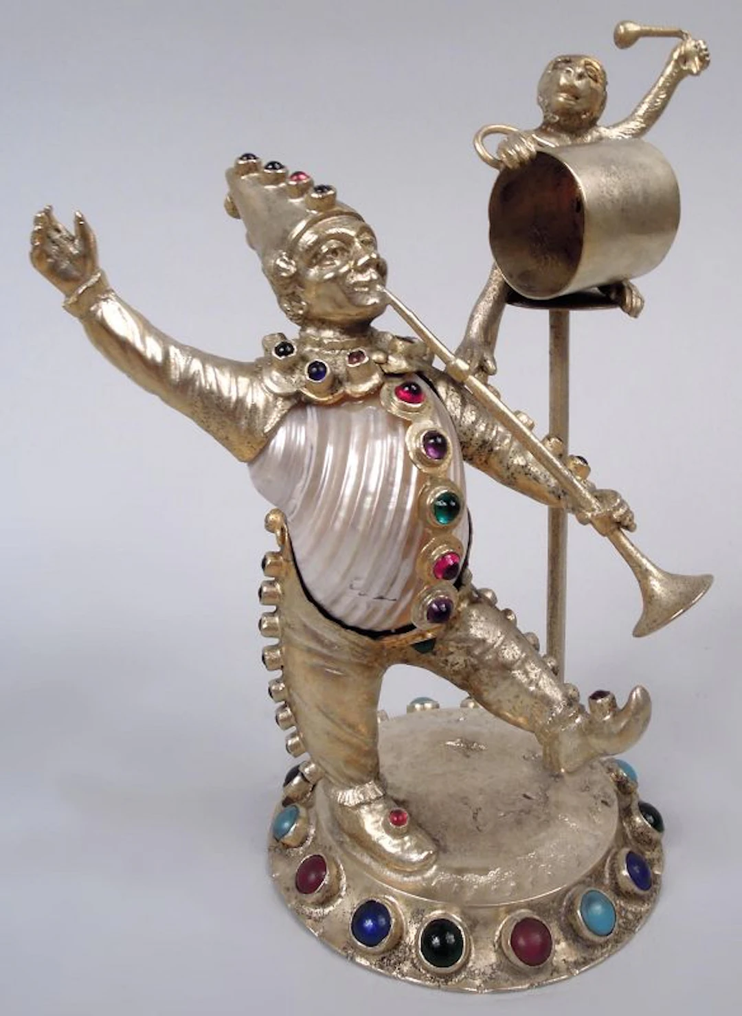 Antique German Hanau Silver Gilt & Jeweled Musician & Monkey Group