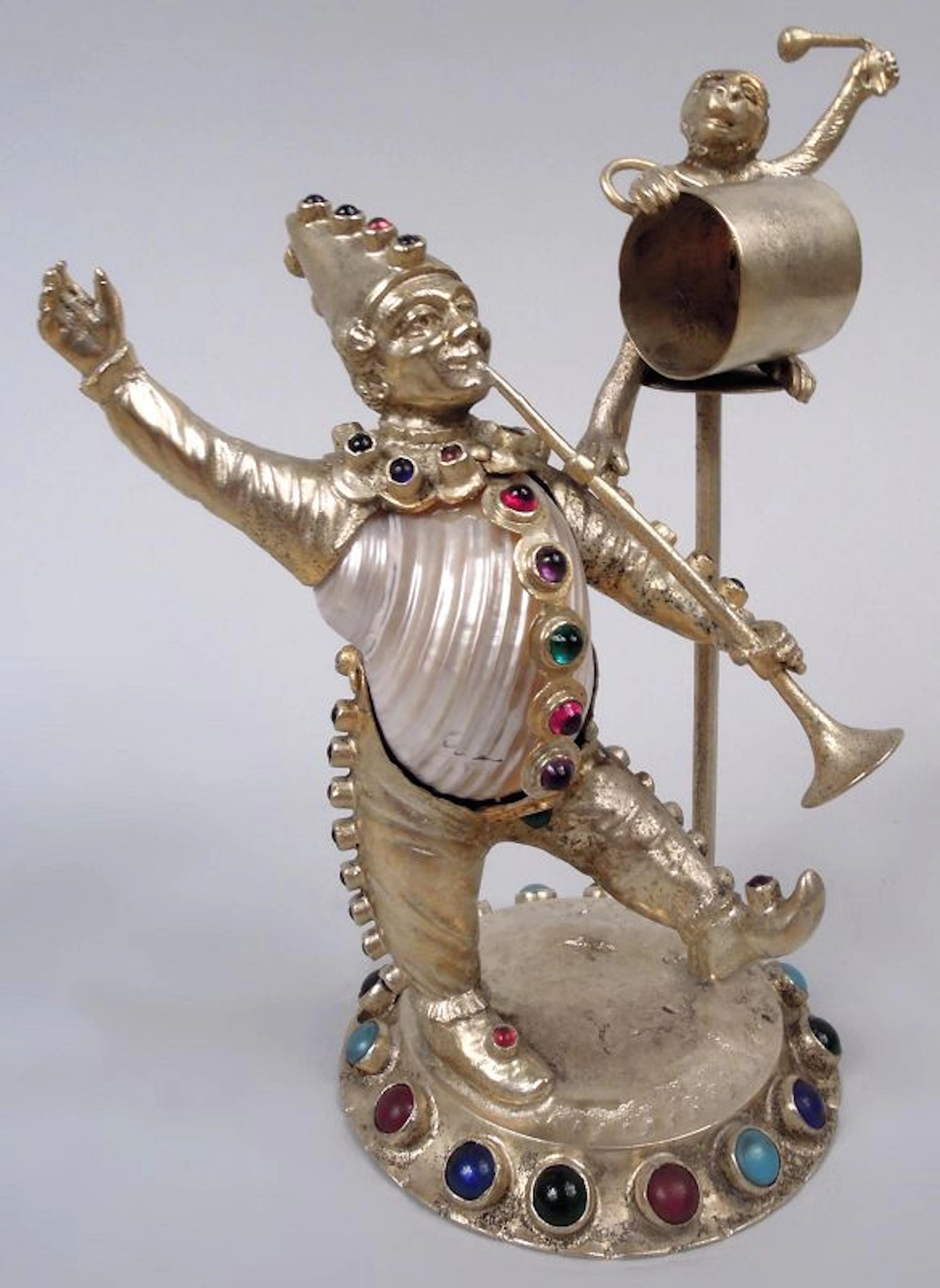 Antique German Hanau Silver Gilt & Jeweled Musician & Monkey Group