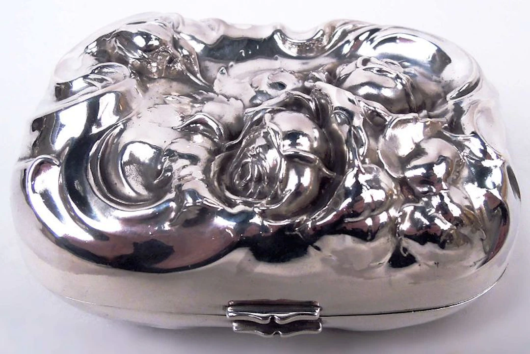 Antique American Victorian Sterling Silver Rosebud Soap Box