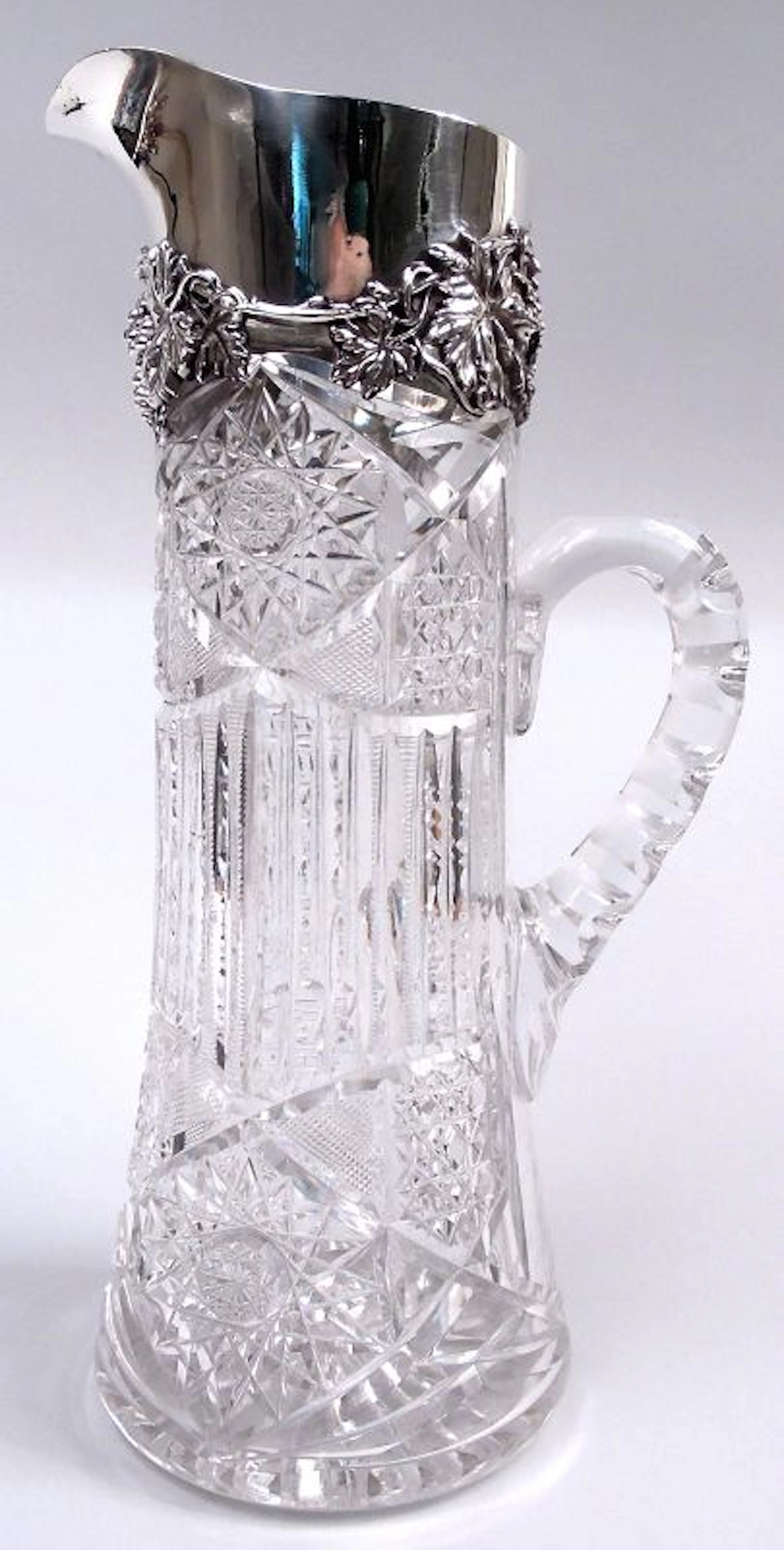 Antique American Brilliant-Cut Glass & Sterling Silver Claret Jug