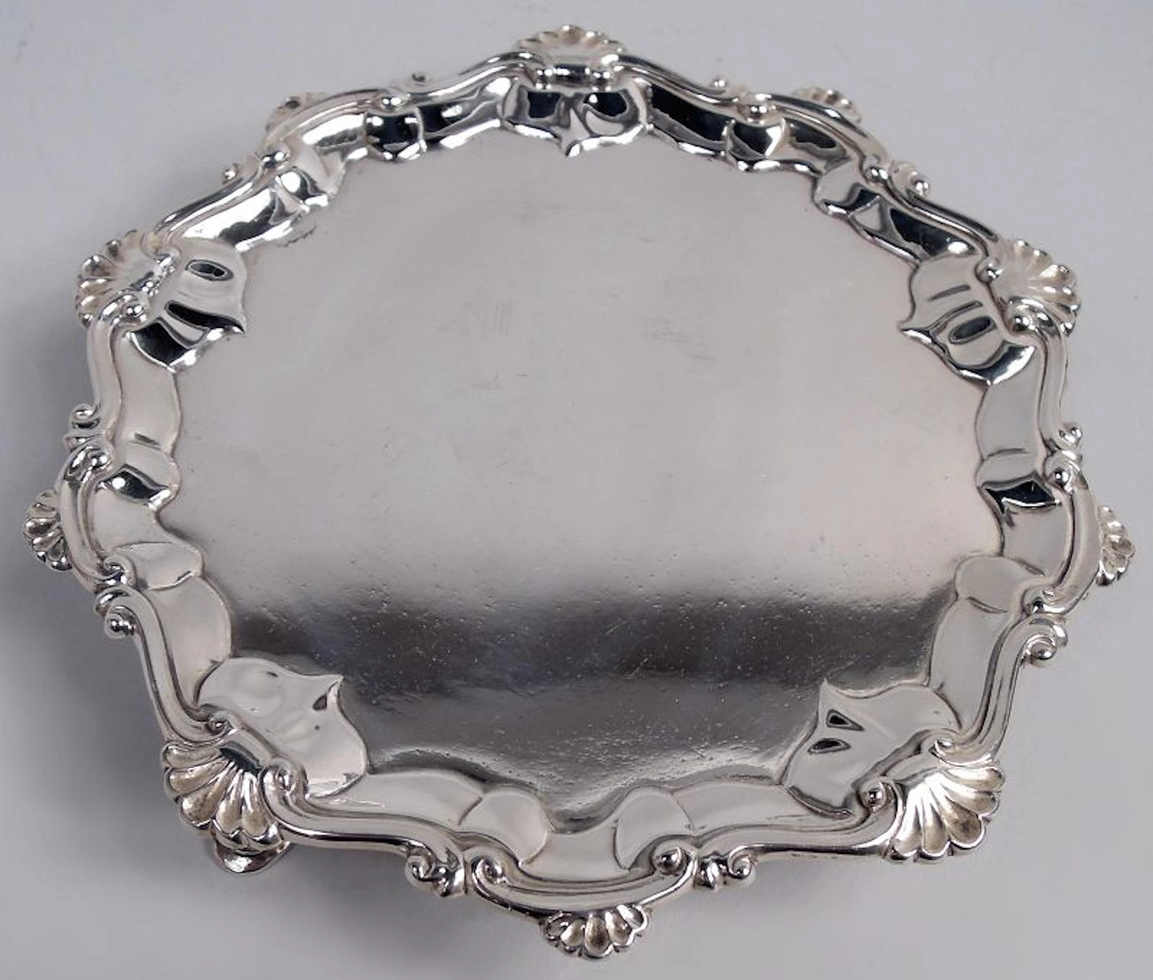 English Georgian Classical Sterling Silver Shell & Scroll Salver 1772