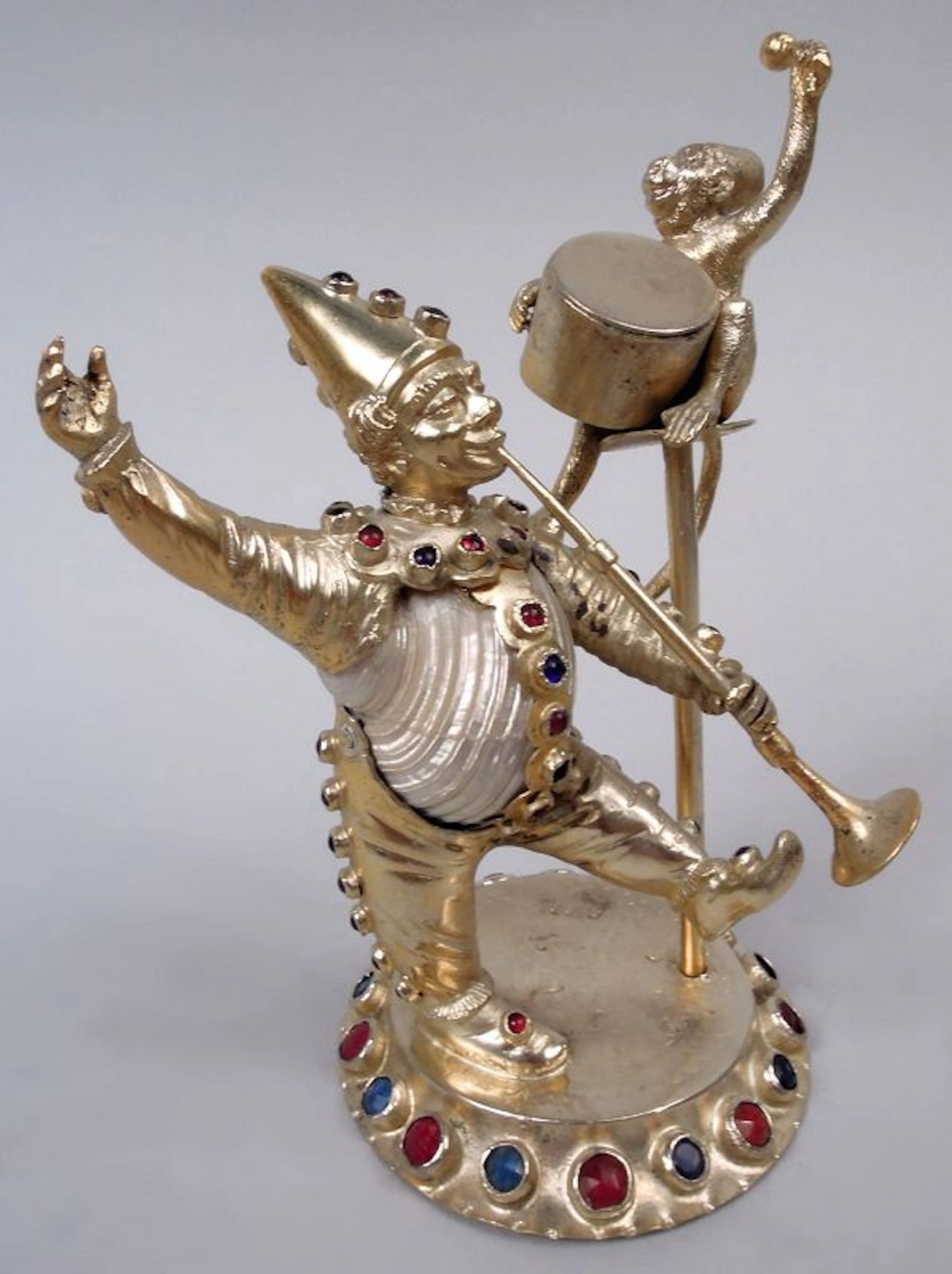 Antique German Hanau Silver Gilt & Jeweled Musician & Monkey Group