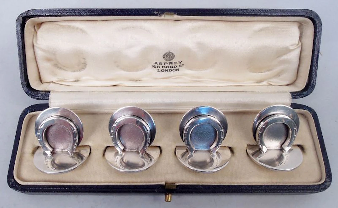 Set of 4 Asprey Lucky Charm Horseshoe Place Card Holders 1931