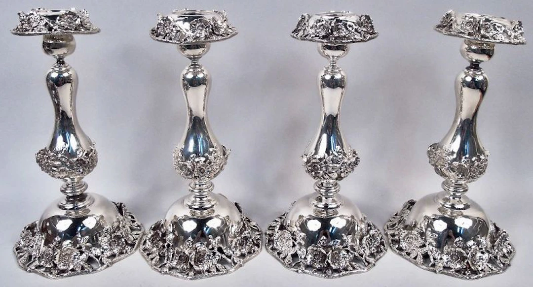 Set of 4 Fresh & Pretty Art Nouveau Sterling Silver Candlesticks