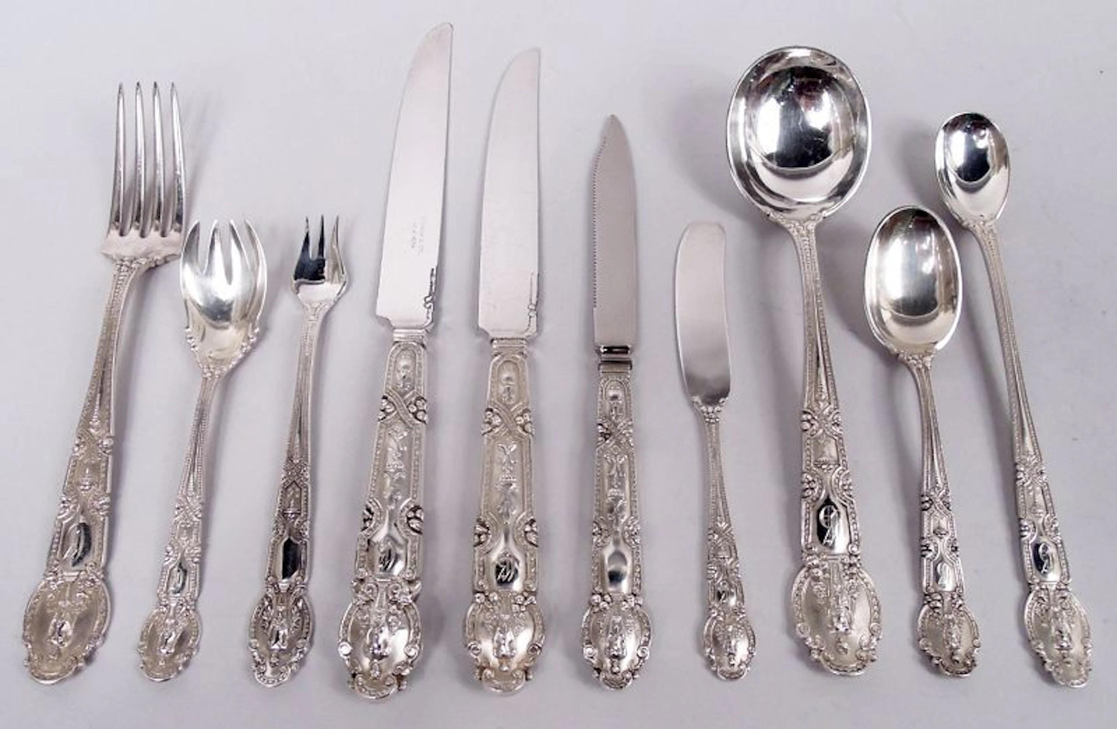 Antique Tiffany Renaissance Sterling Silver Dinner Set for 12