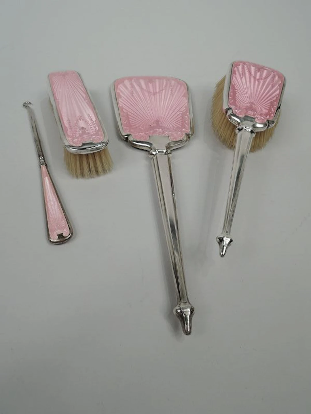 Antique English Edwardian Regency Sterling Silver & Enamel Vanity Set