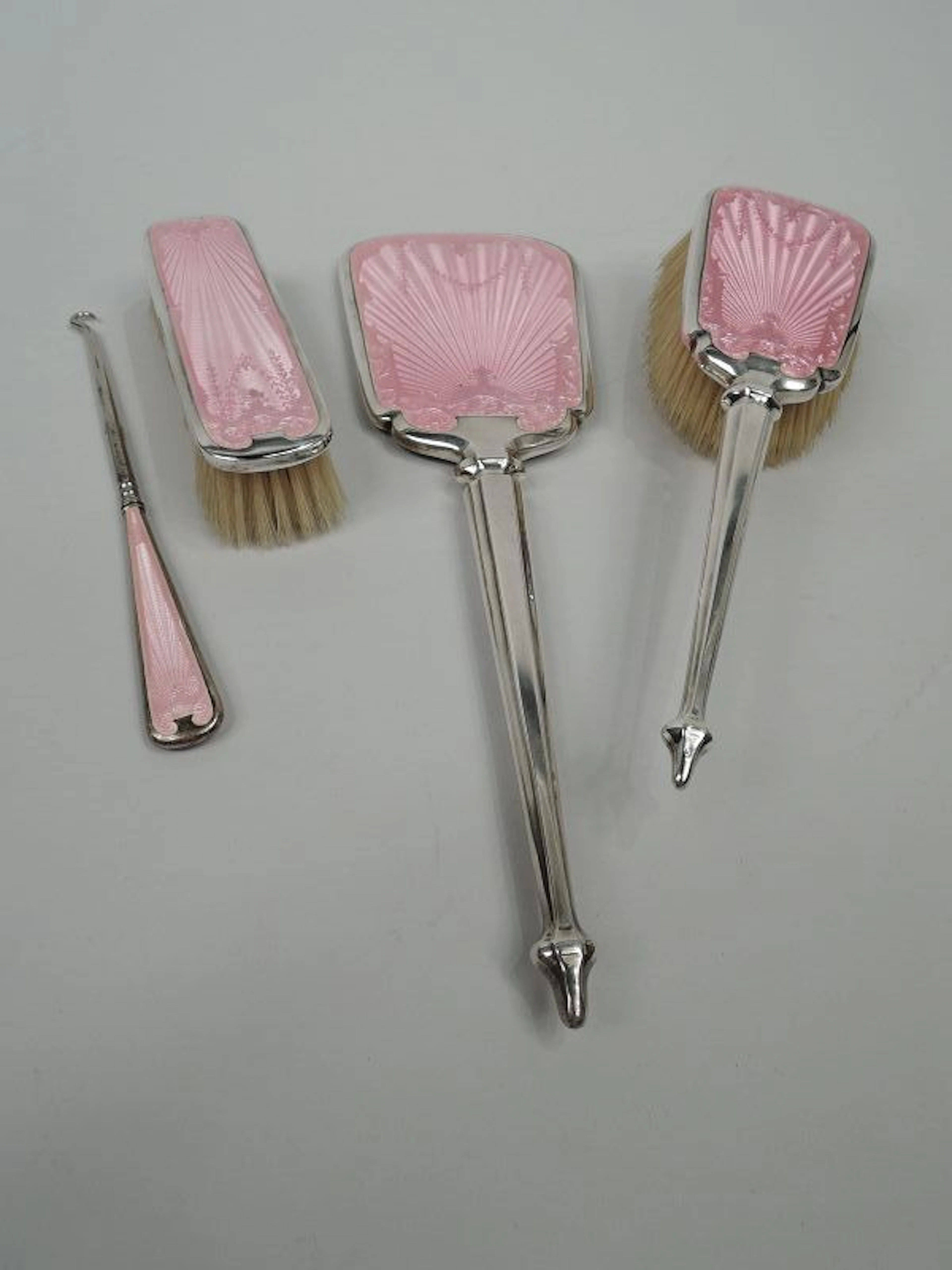 Antique English Edwardian Regency Sterling Silver & Enamel Vanity Set