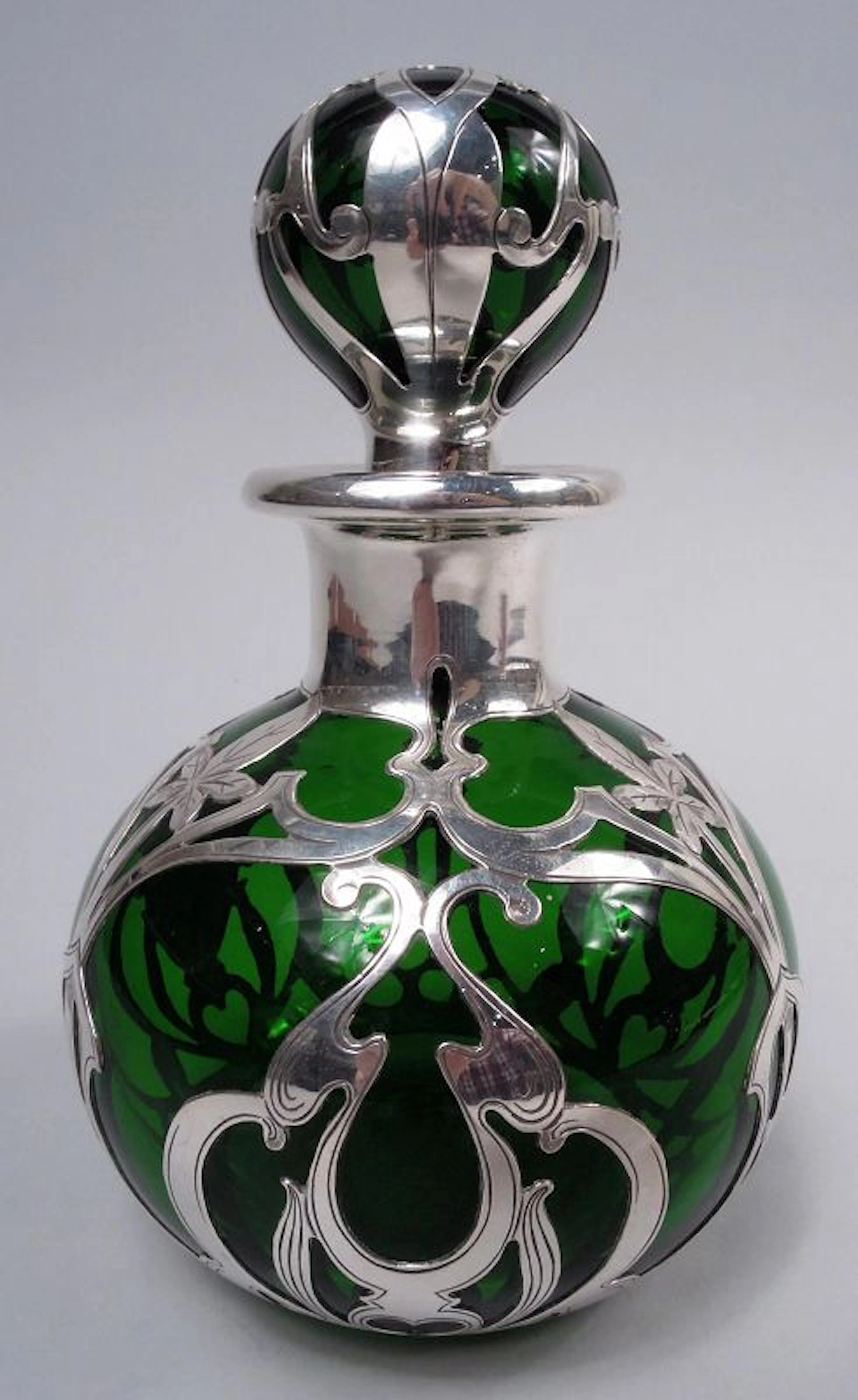 Antique Gorham Art Nouveau Green Silver Overlay Perfume